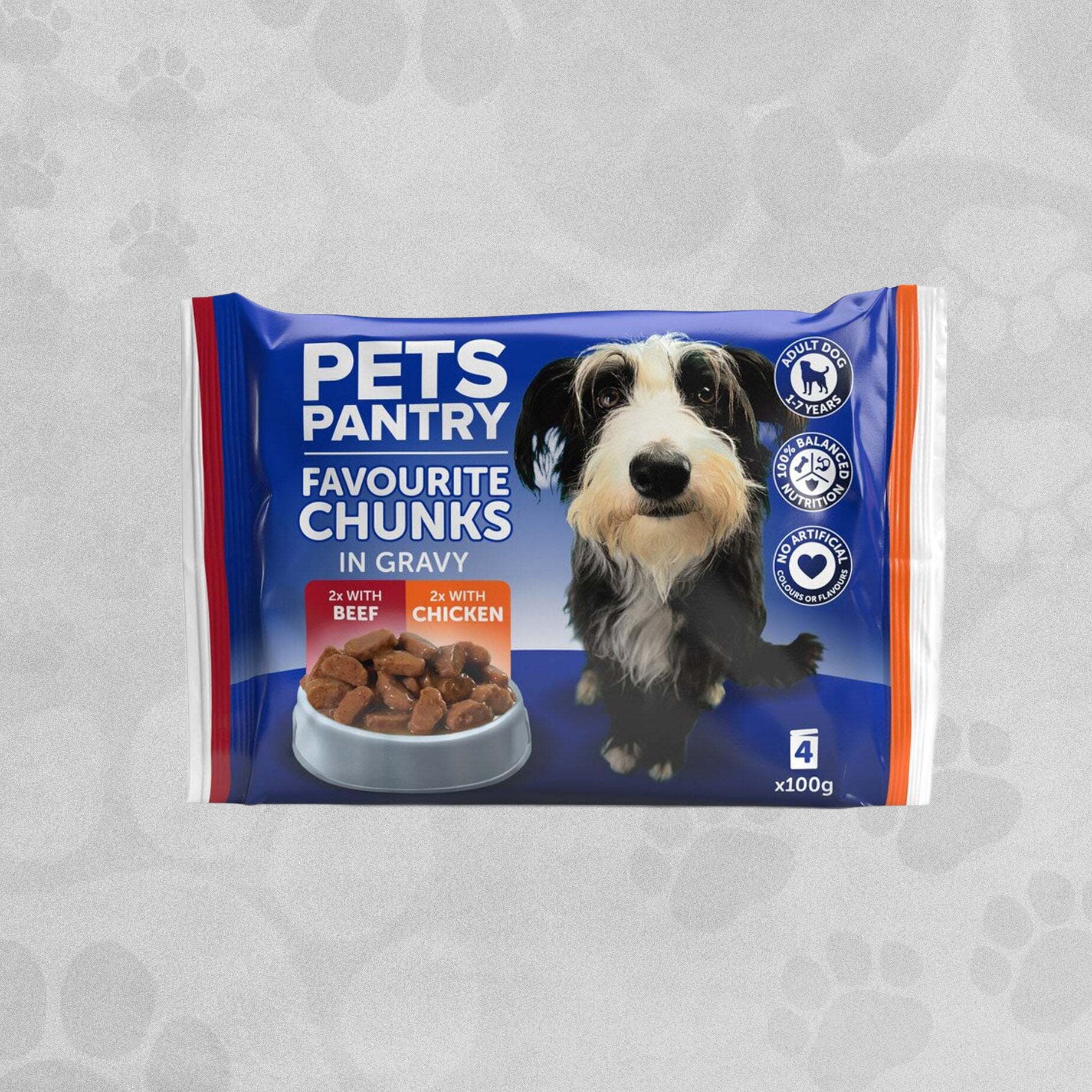 Pets Pantry Favourite Chunks in Gravy Dog Food 4pcs x 100g