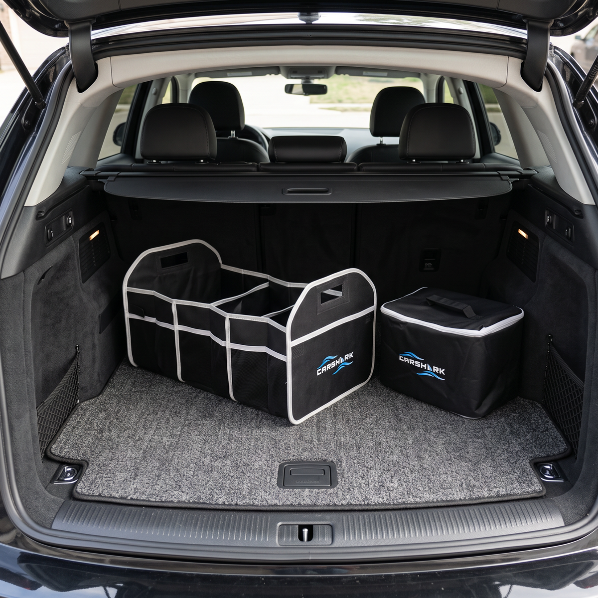 Carshark Car Boot Organiser Storage Box 2-in-1 with Cooler Bag - Black