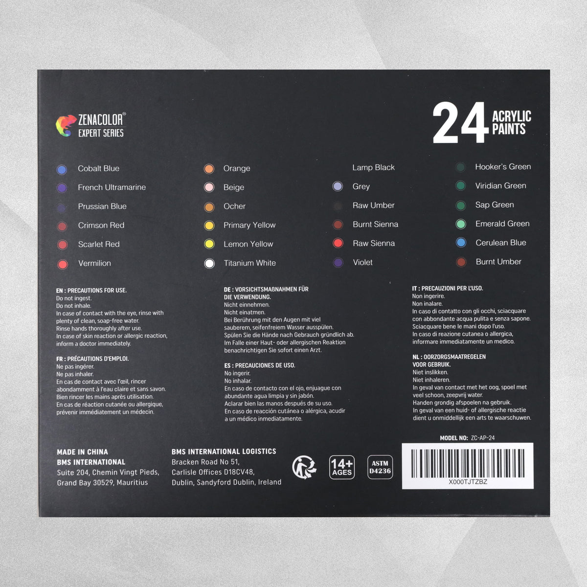 Zenacolor Acrylic Paint Set - Pack of 24 12ml Tubes