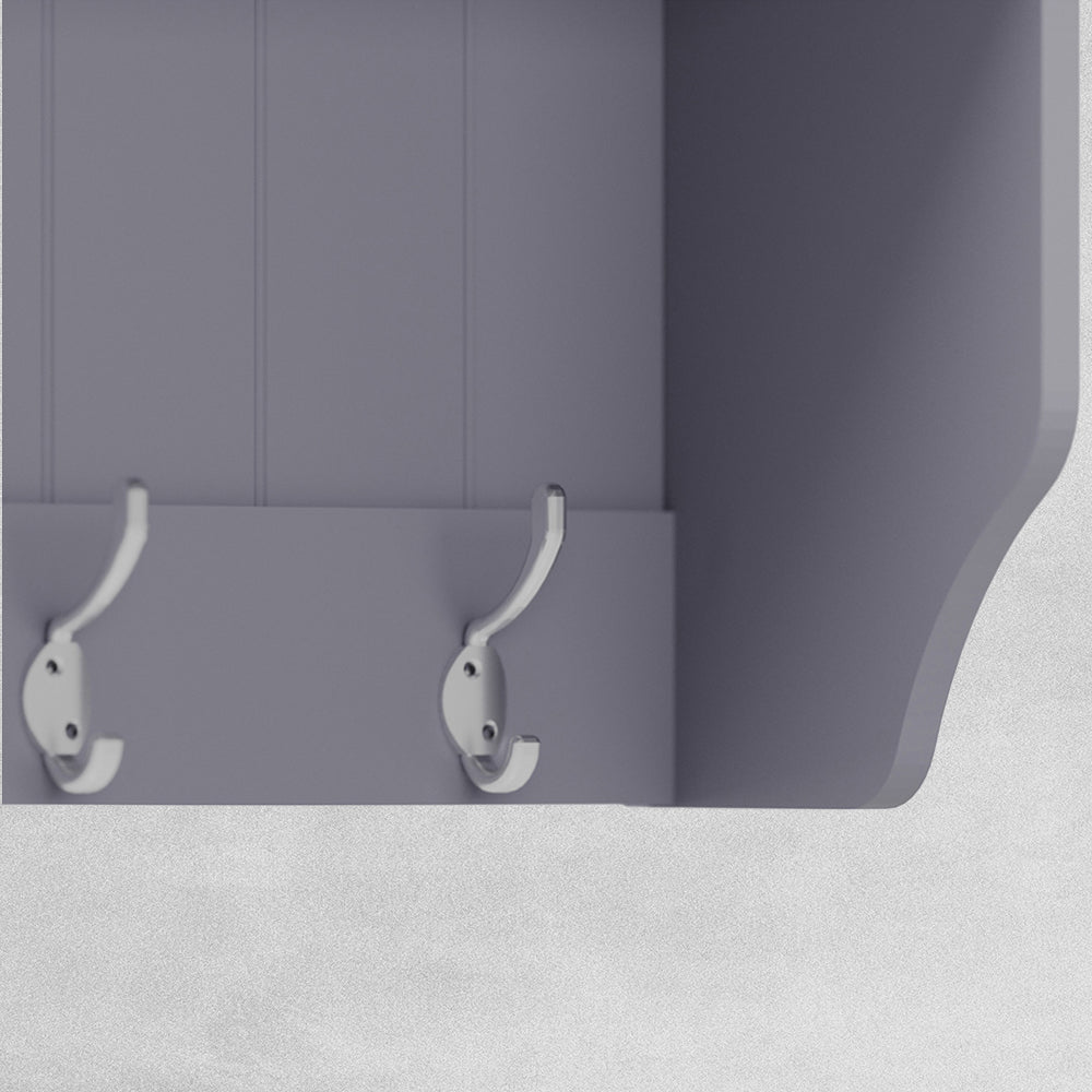 Bevelled Coat Shelf With Hooks H25.5 W70 D20cm White & Grey