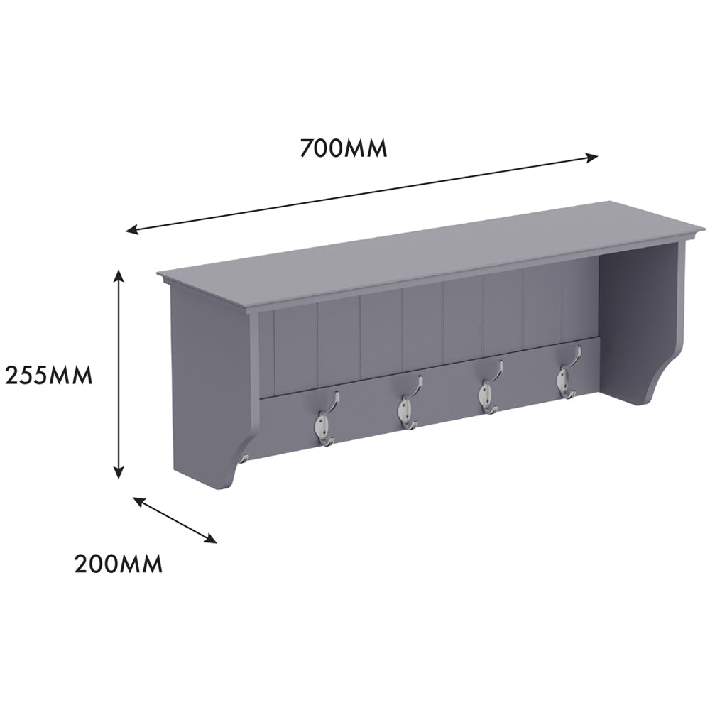 Bevelled Coat Shelf With Hooks H25.5 W70 D20cm White & Grey
