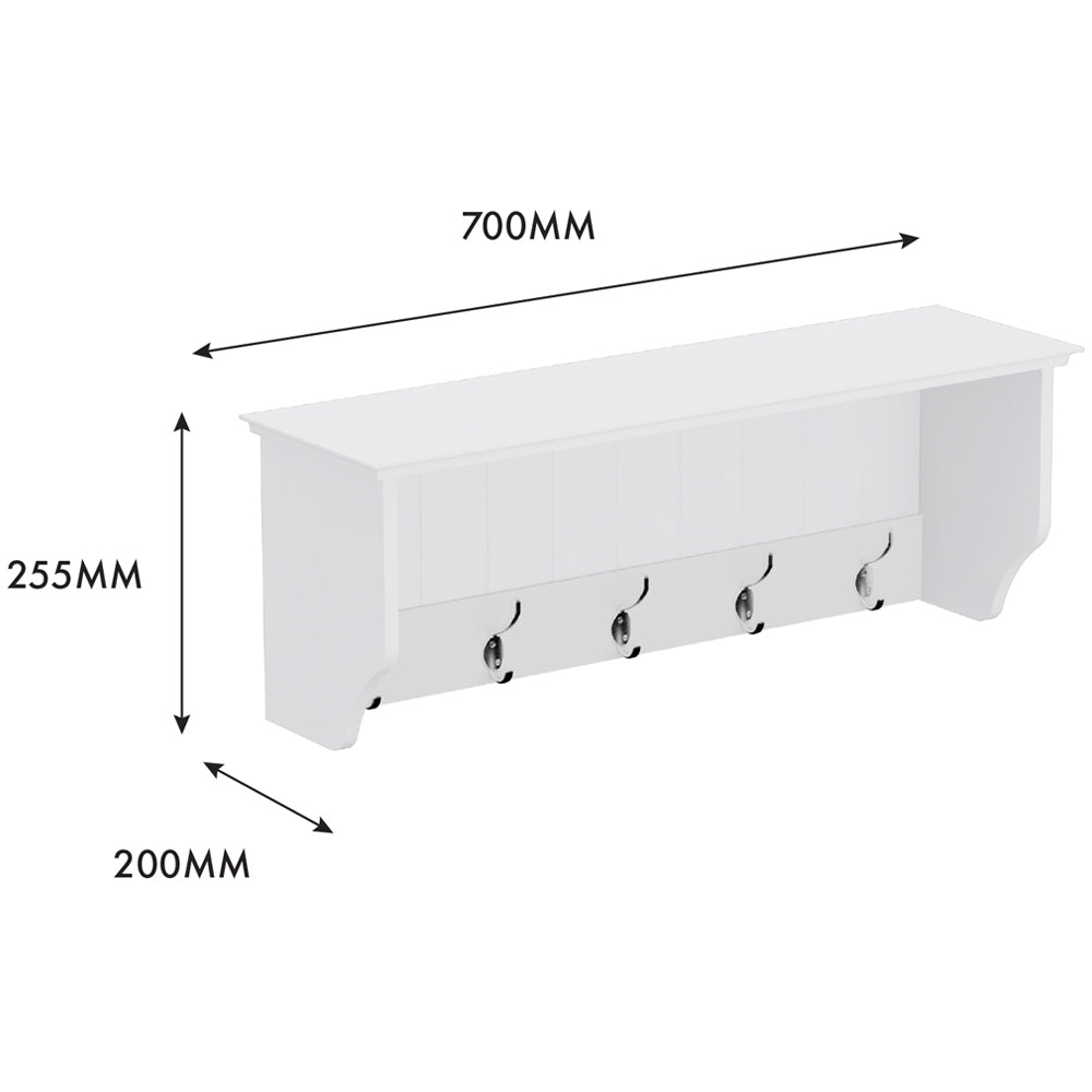 Bevelled Coat Shelf With Hooks H25.5 W70 D20cm White & Grey