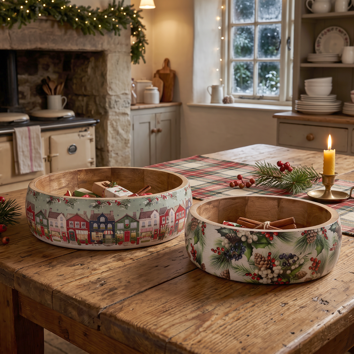 "Christmas Shops"  Enamel Serving Bowls