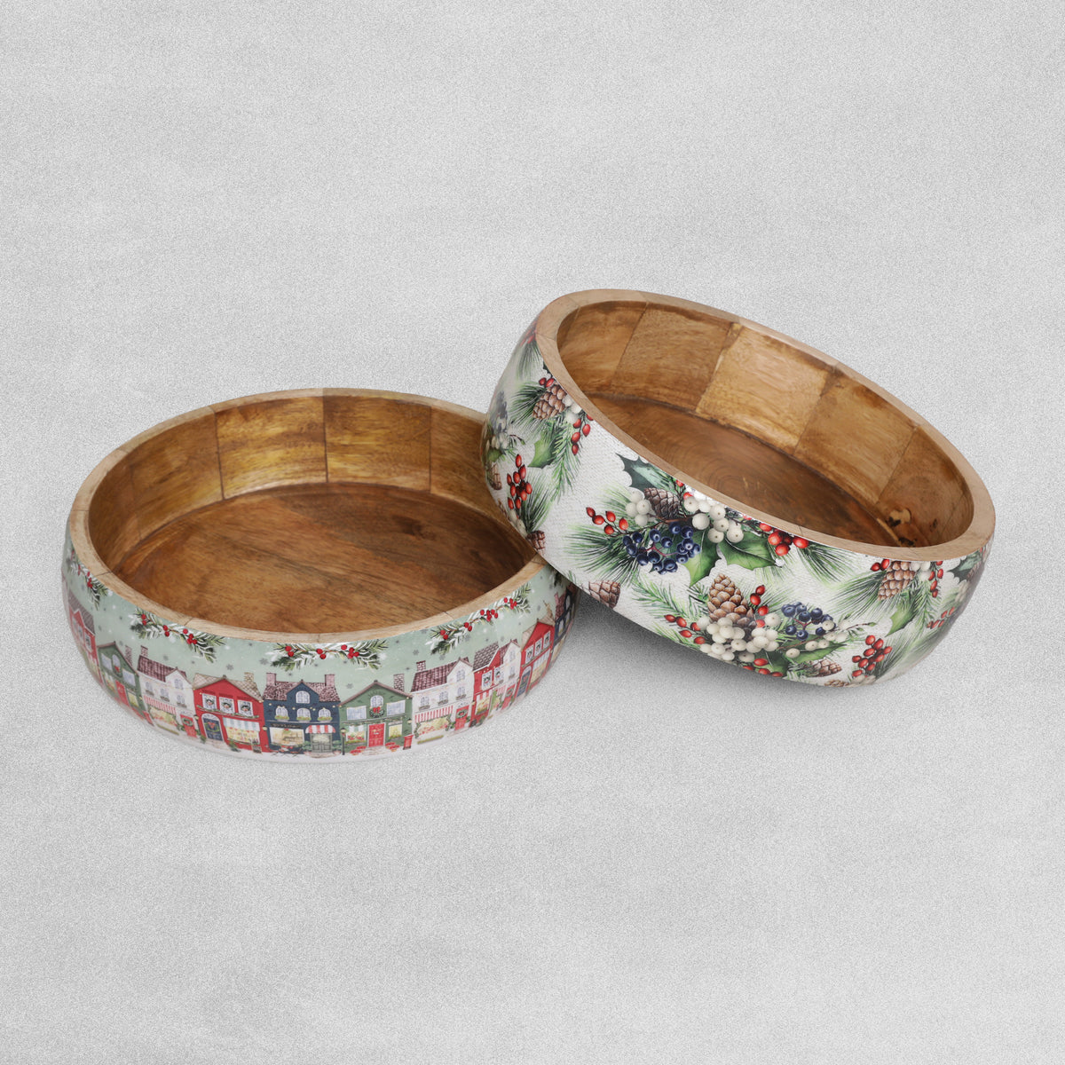 "Christmas Berries" Enamel & Mango Wood Serving Bowl - Various Sizes