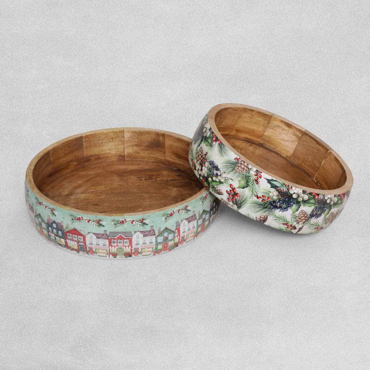 "Christmas Berries" Enamel & Mango Wood Serving Bowl - Various Sizes