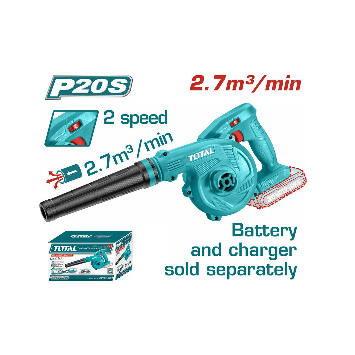 Total Li-Ion 20V Cordless Blower (Battery not included) - TABLI20018