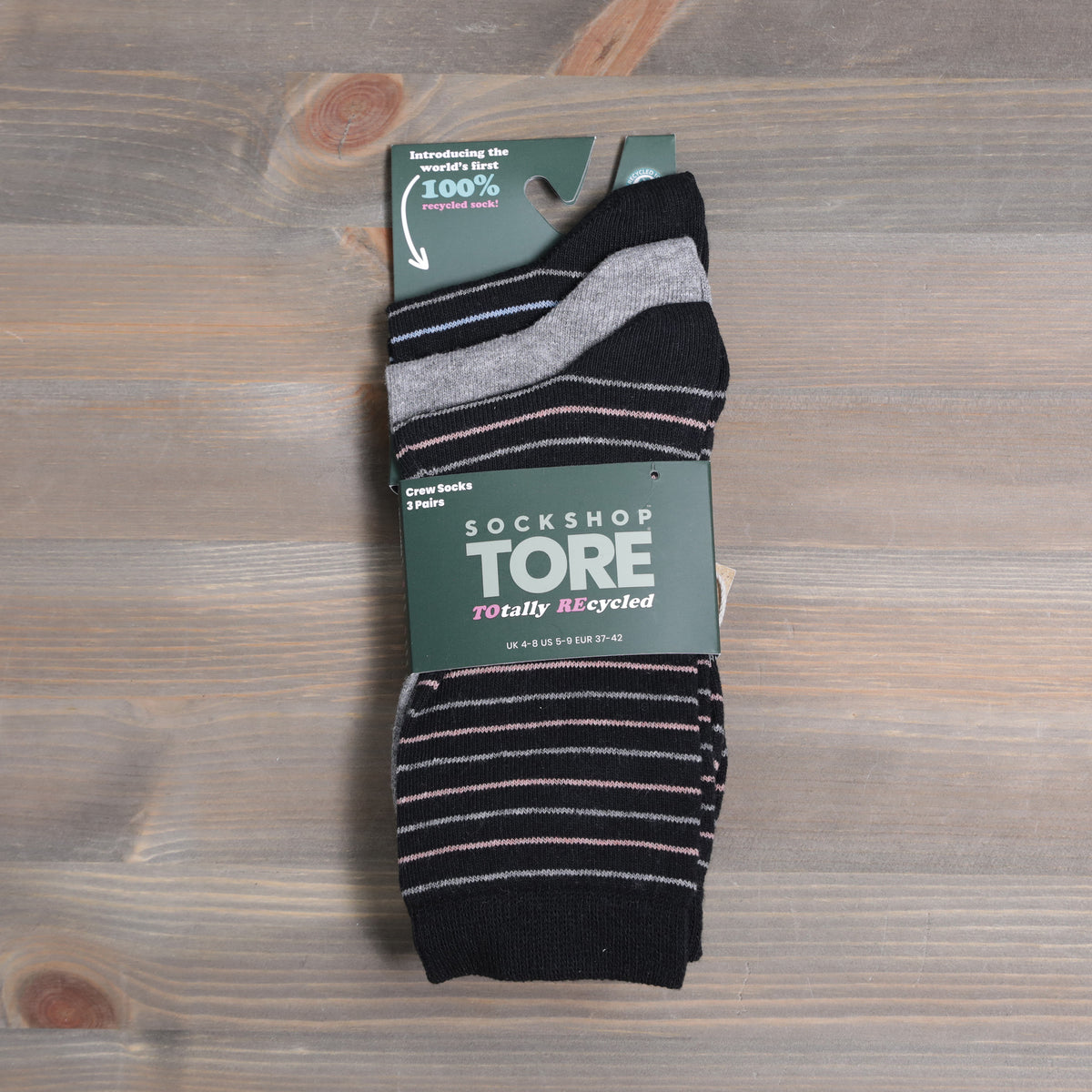 Sockshop Tore Crew Socks Fine Stripes 3 Pairs Ladies 4-8  Various Colours