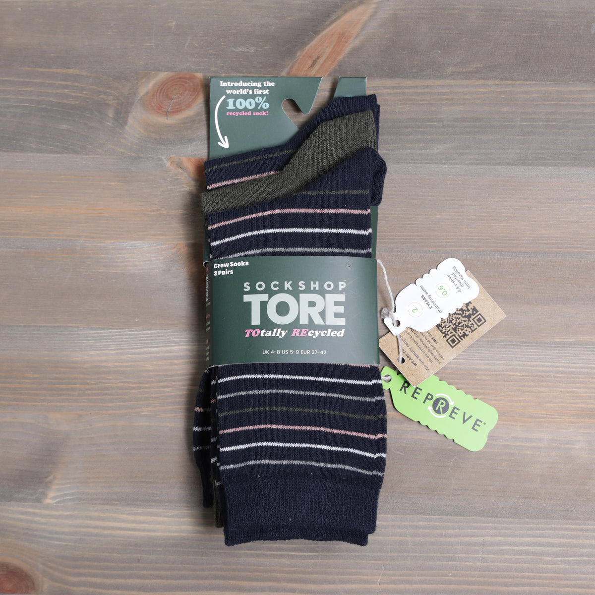 Sockshop Tore Crew Socks Fine Stripes 3 Pairs Ladies 4-8  Various Colours
