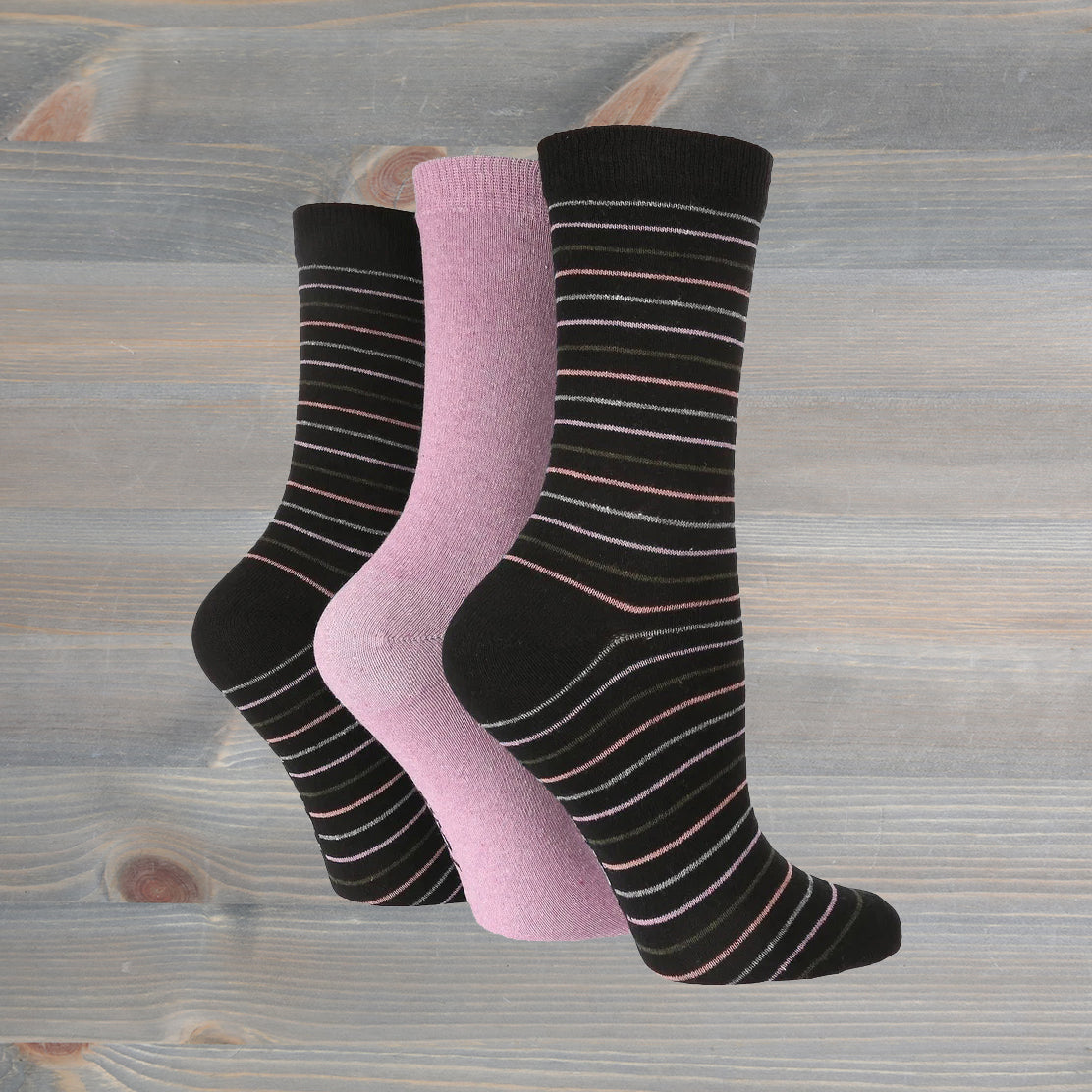 Sockshop Tore Crew Socks Fine Stripes 3 Pairs Ladies 4-8  Various Colours