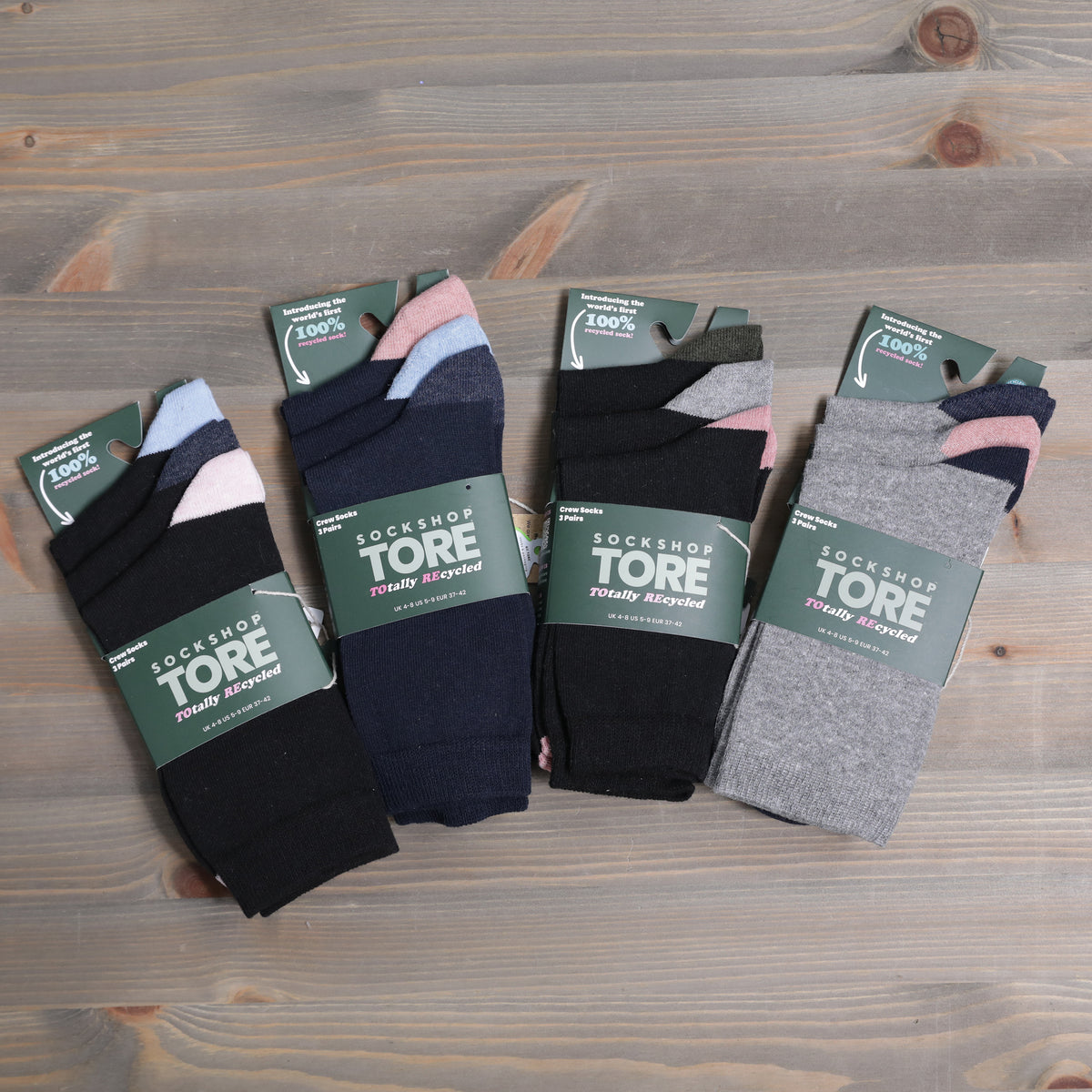 Sockshop Tore Crew Socks  3 Pairs Ladies 4-8  Various Toe Colours