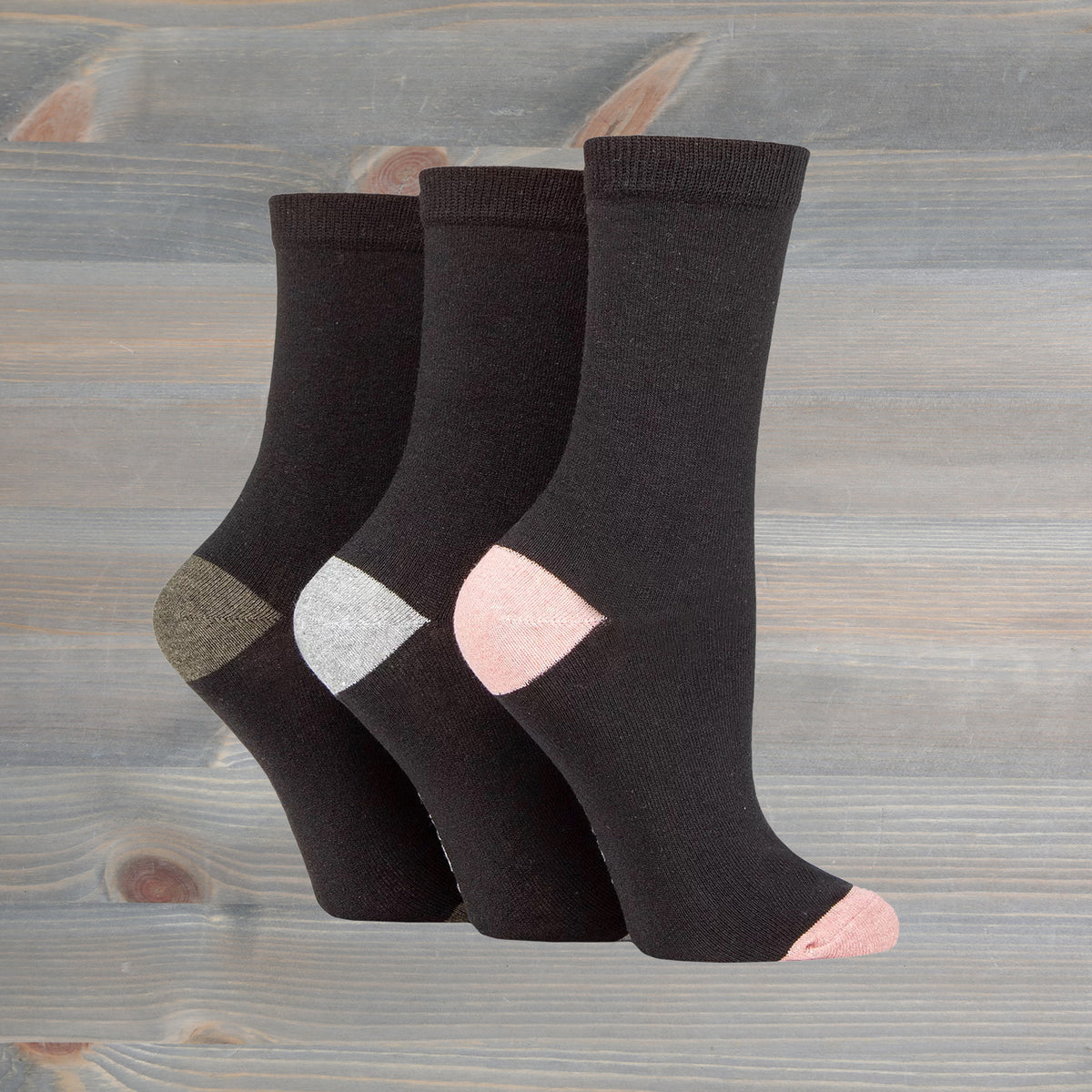 Sockshop Tore Crew Socks  3 Pairs Ladies 4-8  Various Toe Colours