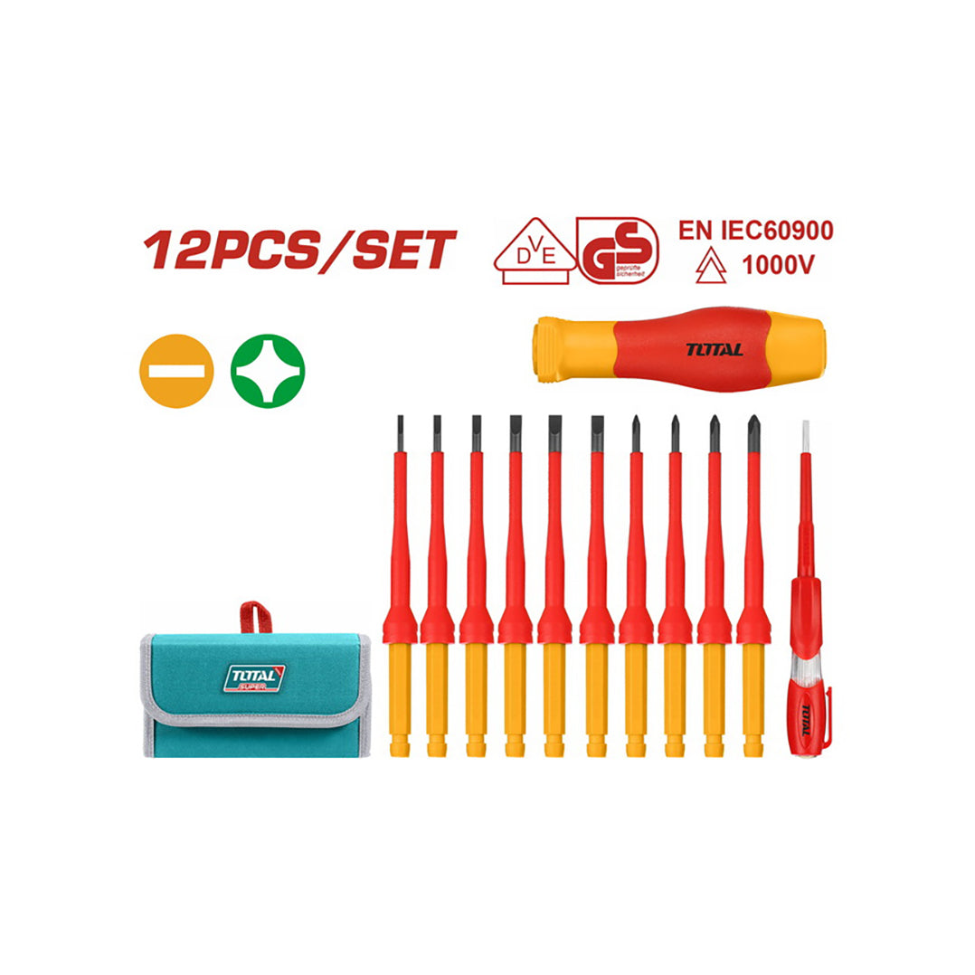 Total Interchangeable Insulated Screwdriver Set - 12pcs - THKISD1201