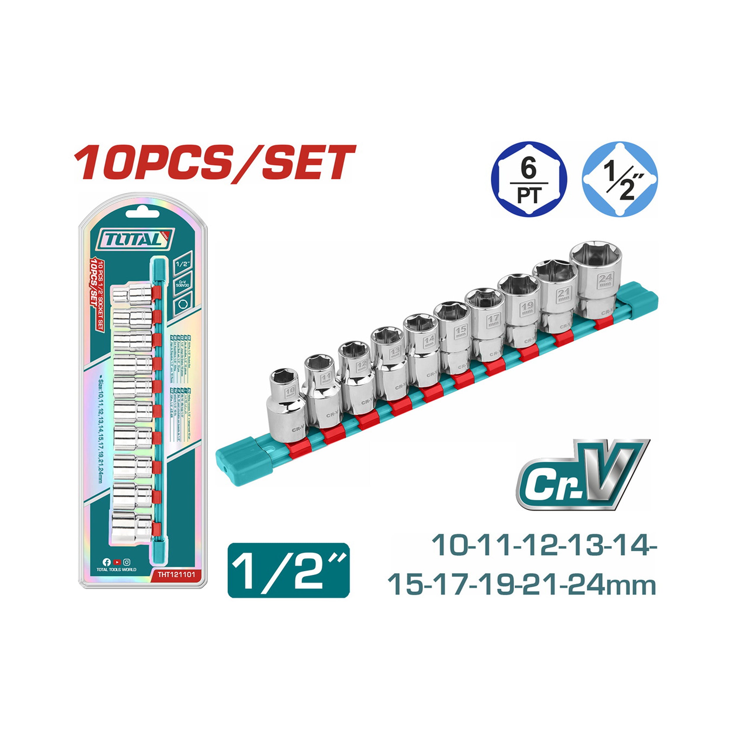 Total 1/2" Socket Set - 10pcs - THT121101