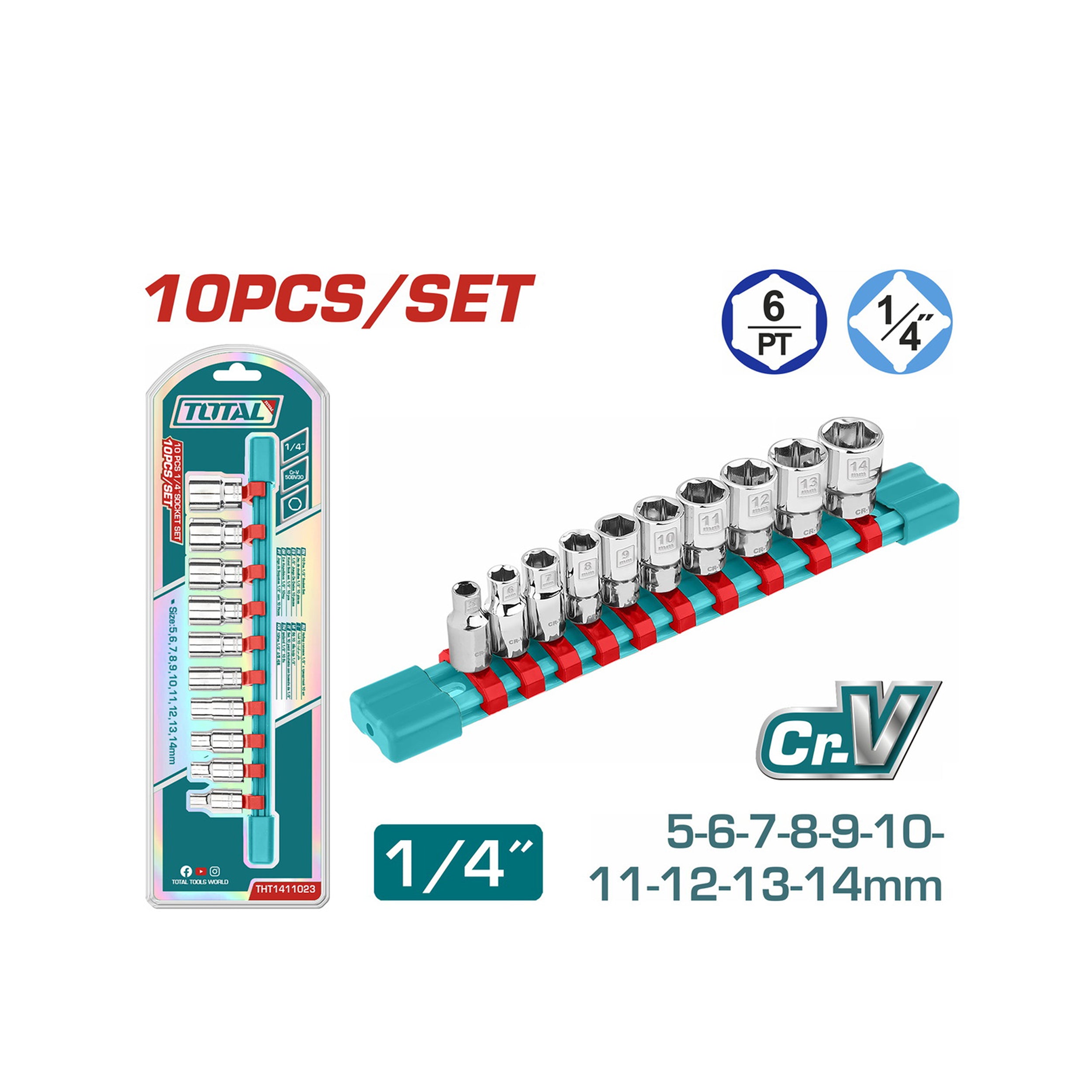 Total 1/4" Socket Set - 10pcs - THT1411023