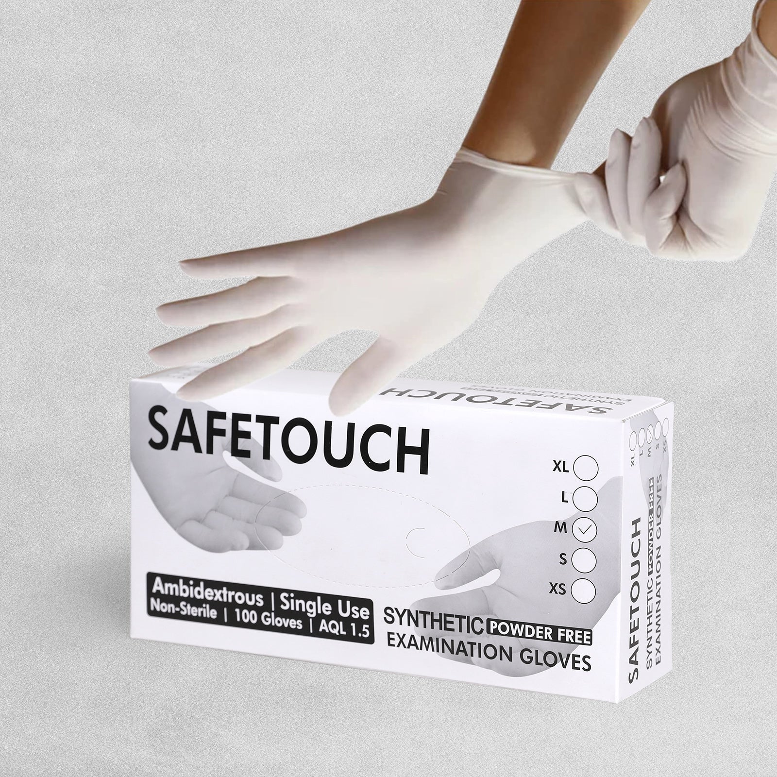 Safetouch Clear Ambidextrous Disposable Single Use Examination Gloves Non-Sterile -Medium -100 Gloves