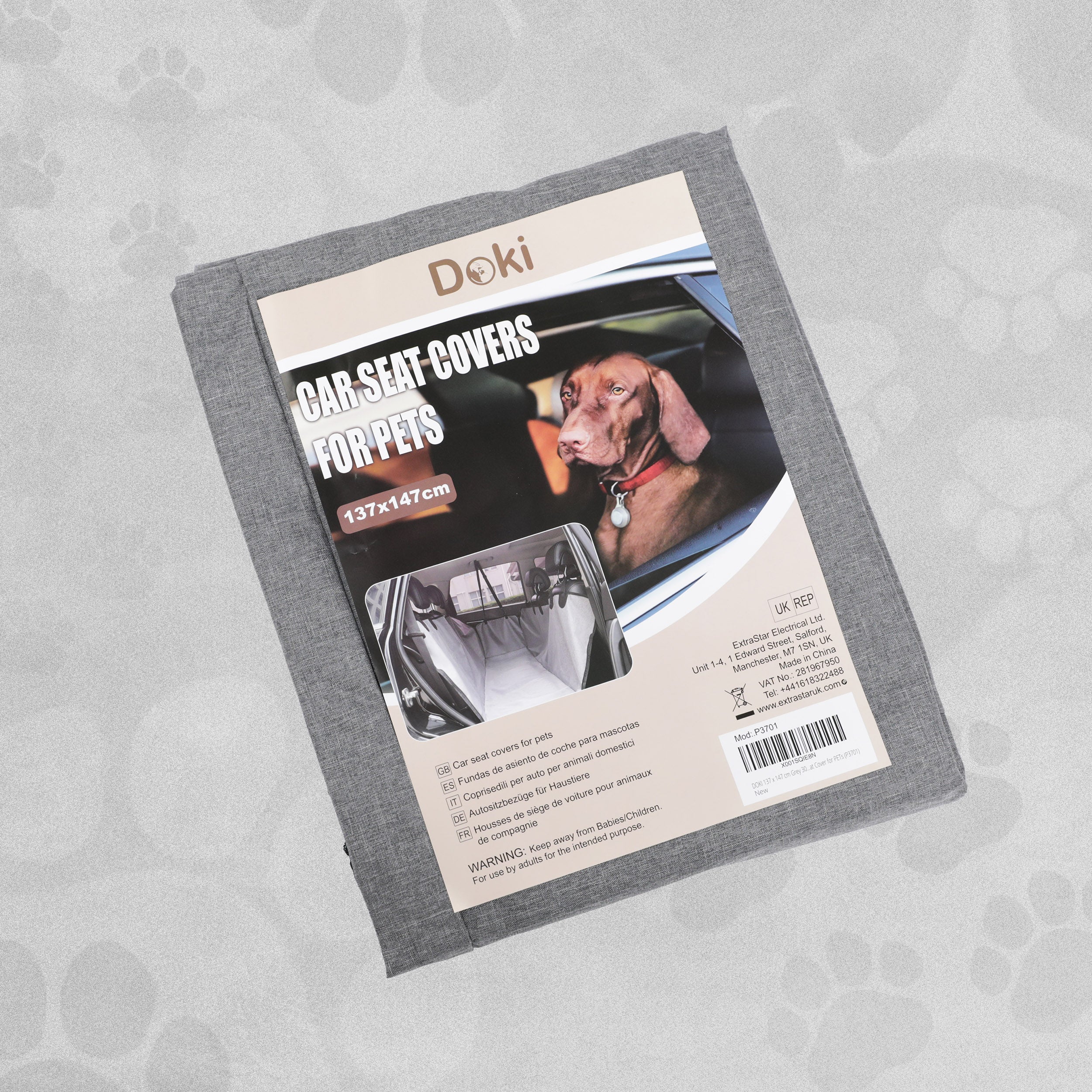 Doki Car Seat Cover / Hammock For Pets 137 x 147 cm- Grey