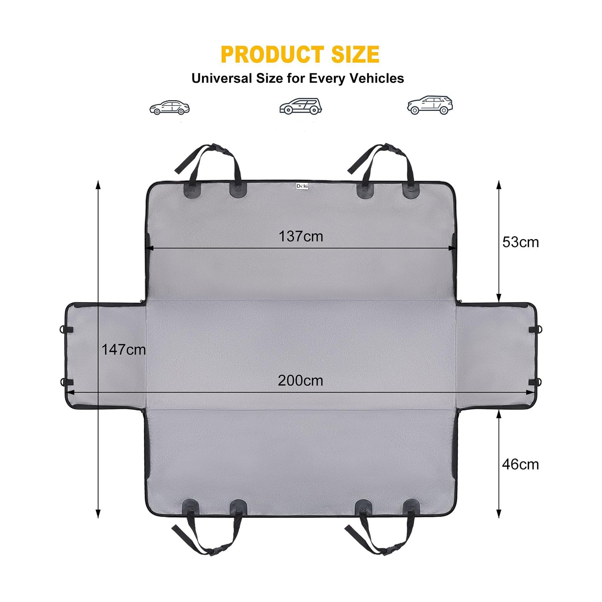 Doki Car Seat Cover / Hammock For Pets 137 x 147 cm- Grey