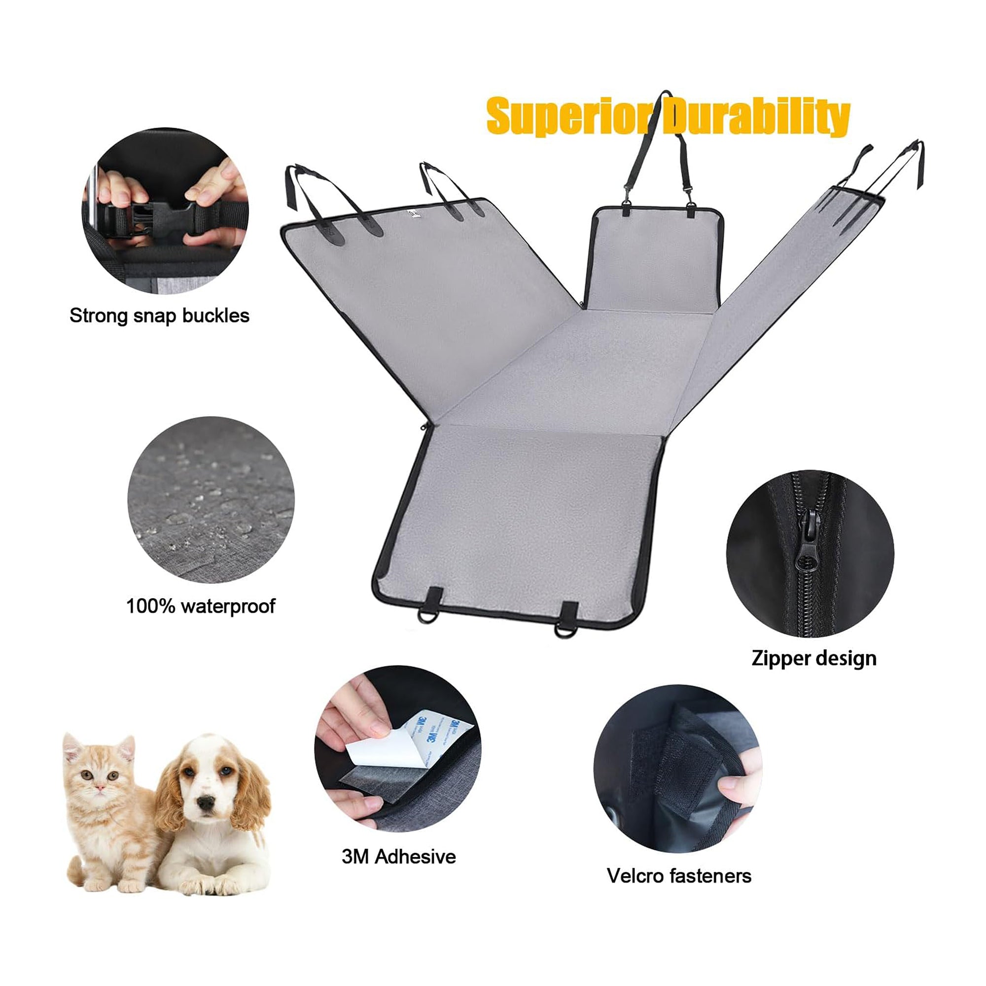 Doki Car Seat Cover / Hammock For Pets 137 x 147 cm- Grey