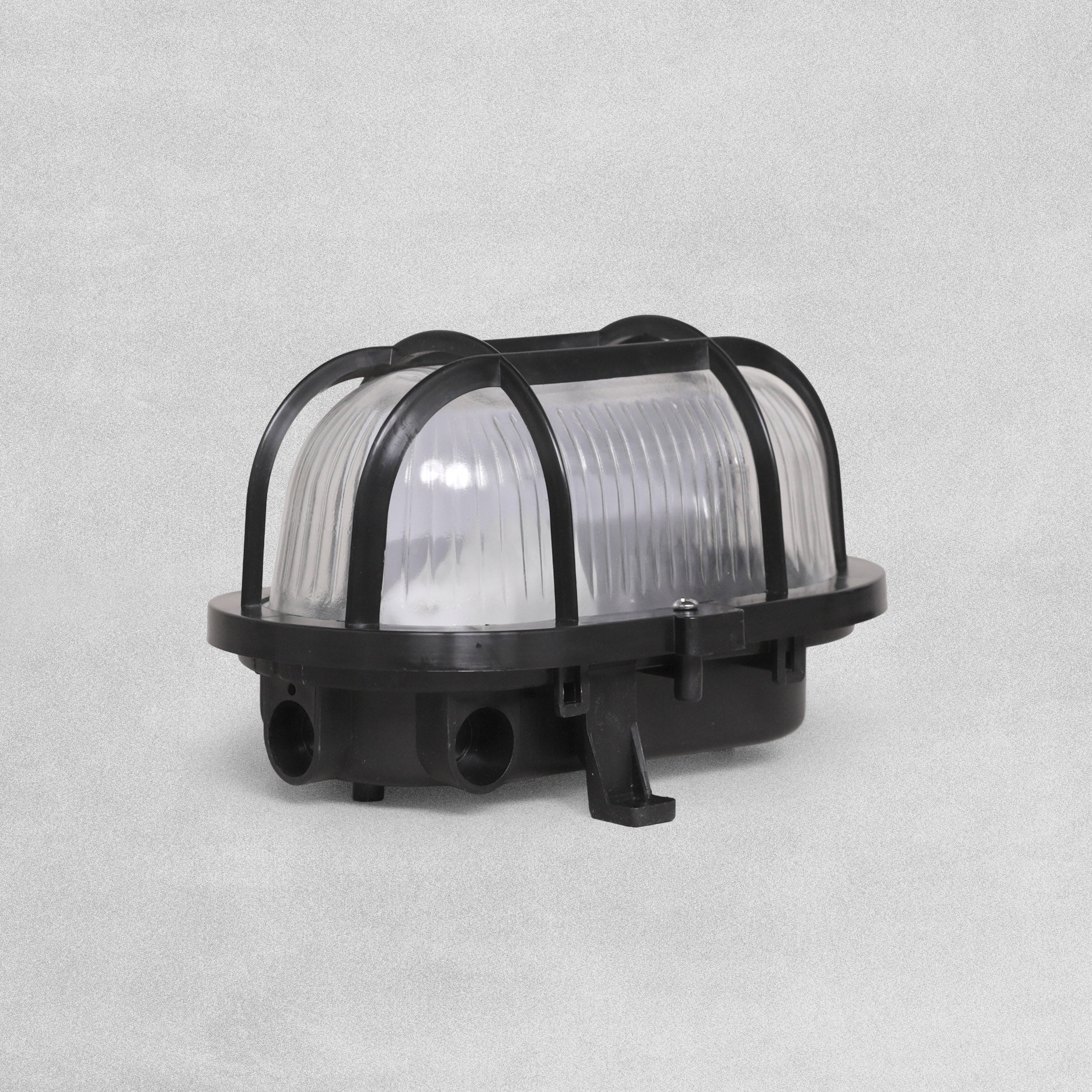 Lumilife 60w Oval Caged Bulkhead - Black IP44-ES-E27