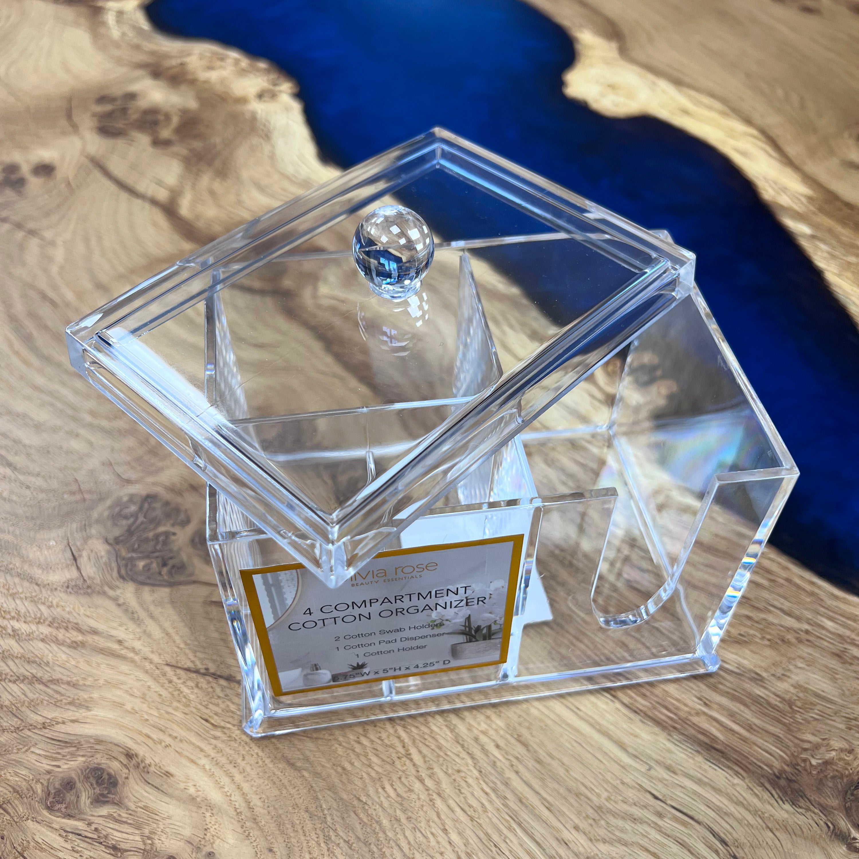 Olivia Rose 4 Compartment Cotton Organizer With Lid- 5.75"W x 5"H x 4.25"D