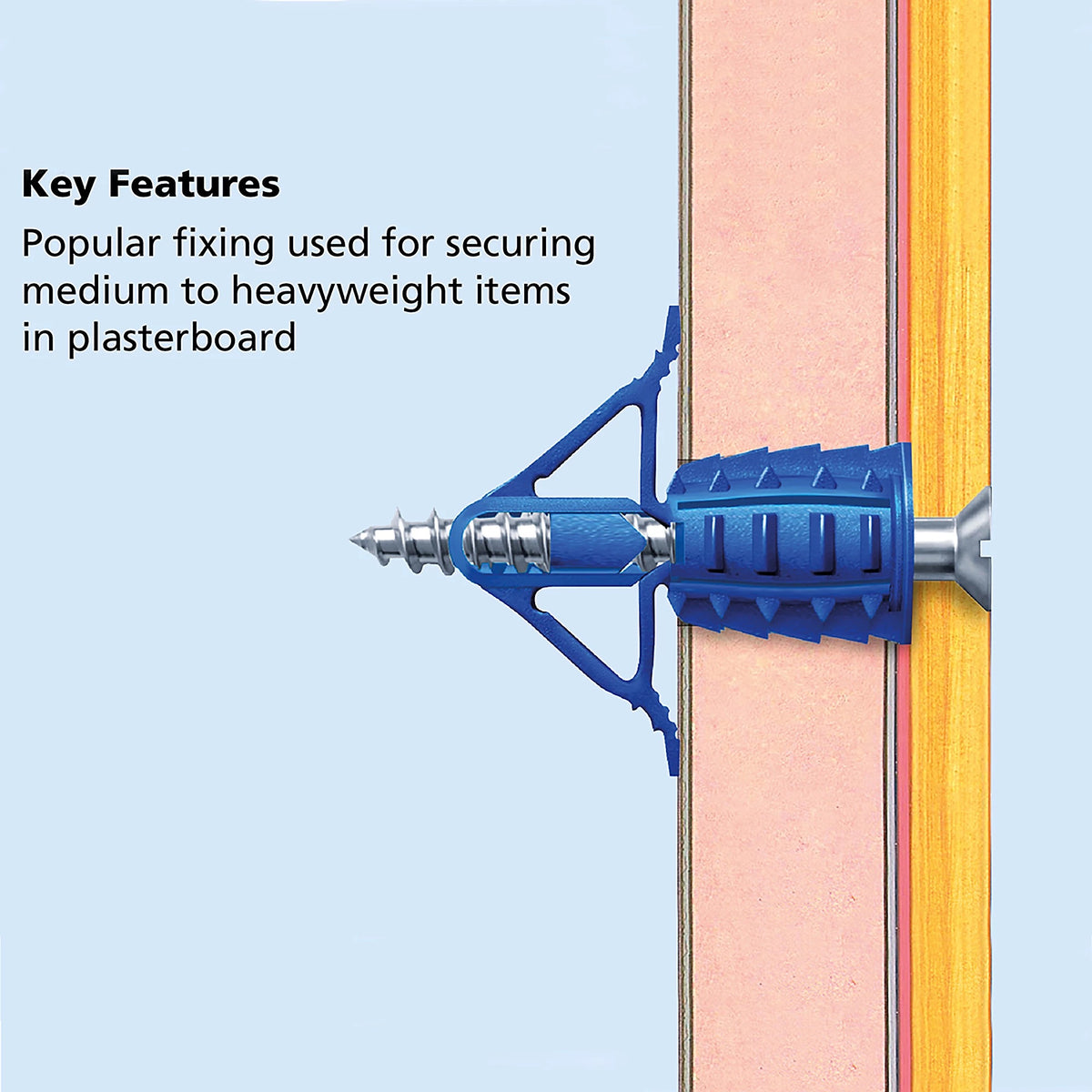 PLASPLUGS Plasterboard Fixings For Hollow Walls Blue Tub 125pk (for 10mm Drill 4mm Screws)