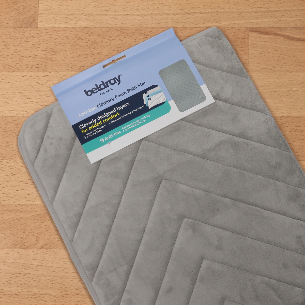Beldray Anti-Mould Memory Foam Bath Mat Grey 50X80cm