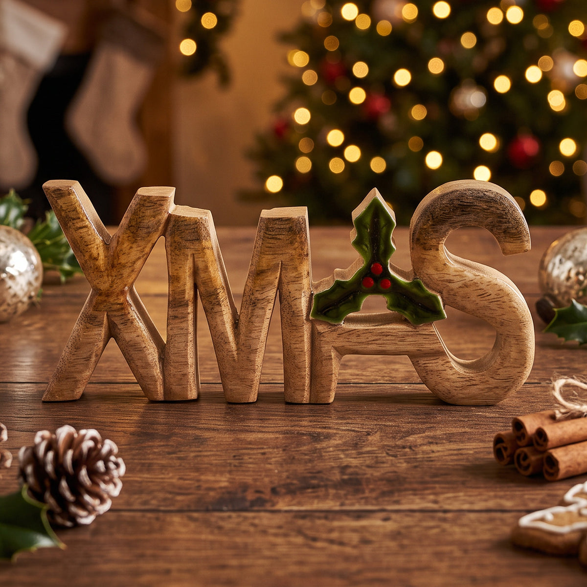 Handcrafted Wooden 'XMAS' Decoration 23cm x 10cm