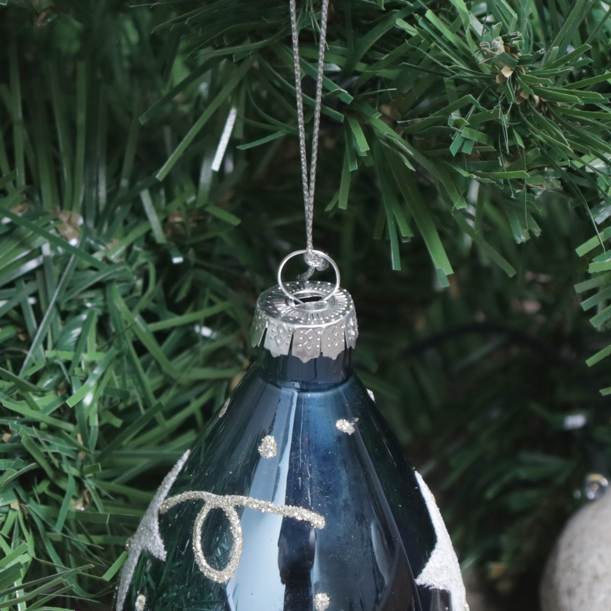 Midnight Blue Glass Baubles with Glittering Stars
