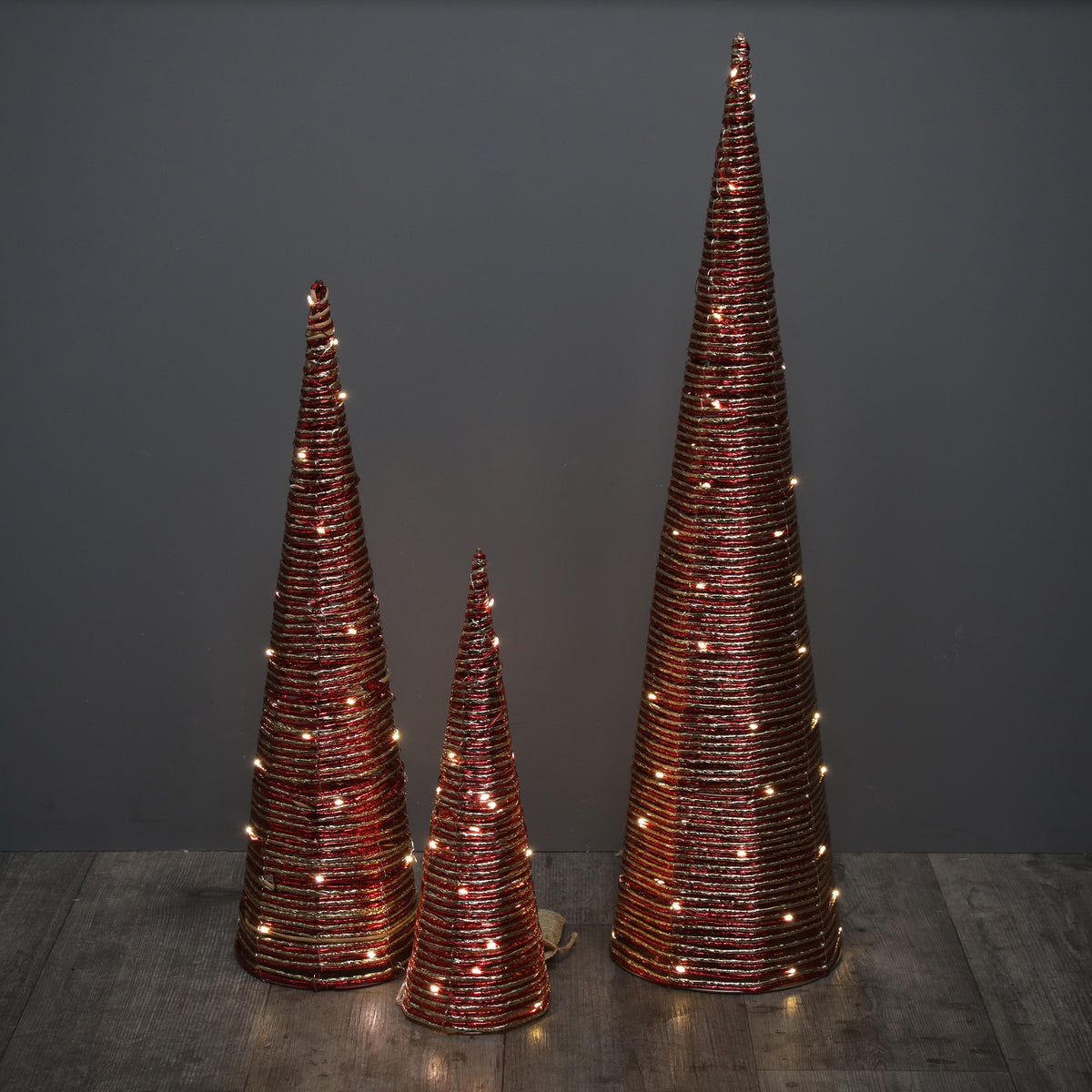 Three Kings Red Gold Braid TreeBelisks set of 3