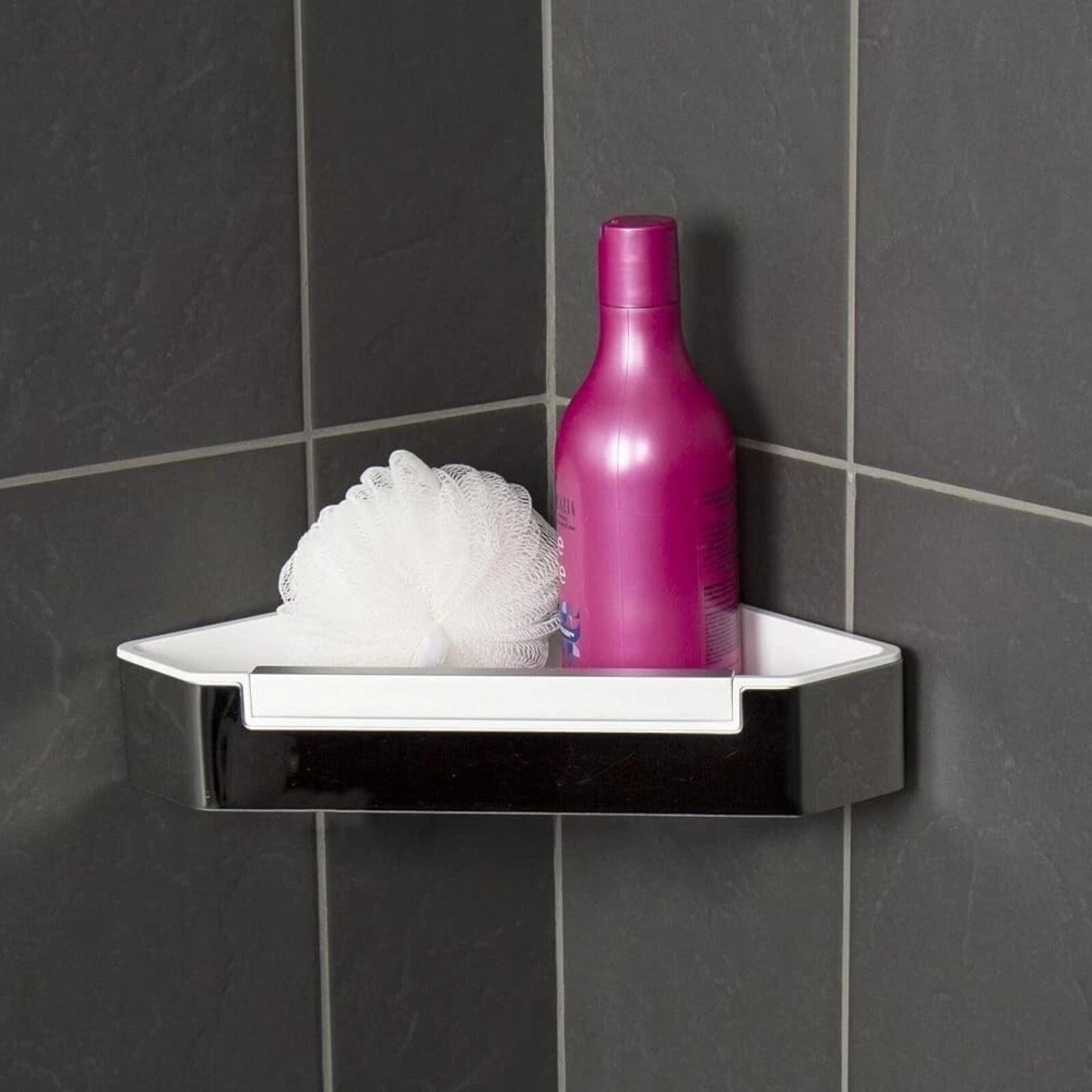 Croydex Corner Shower Shelf with Wiper Blade - White