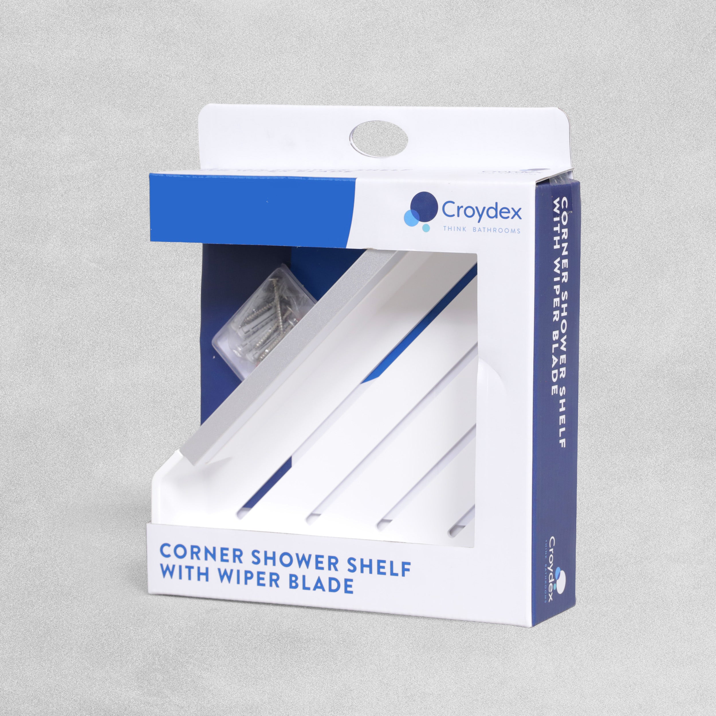 Croydex Corner Shower Shelf with Wiper Blade - White