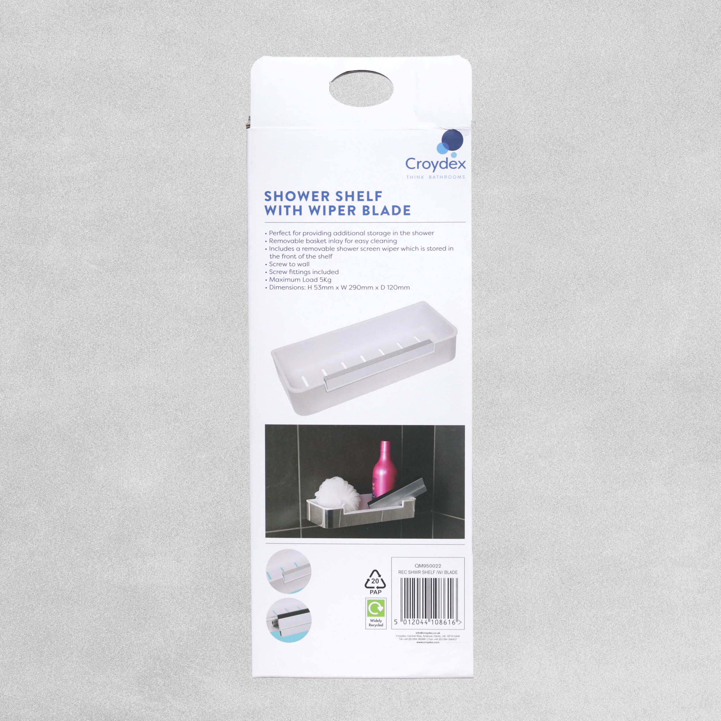 Croydex Shower Shelf with Wiper Blade - White