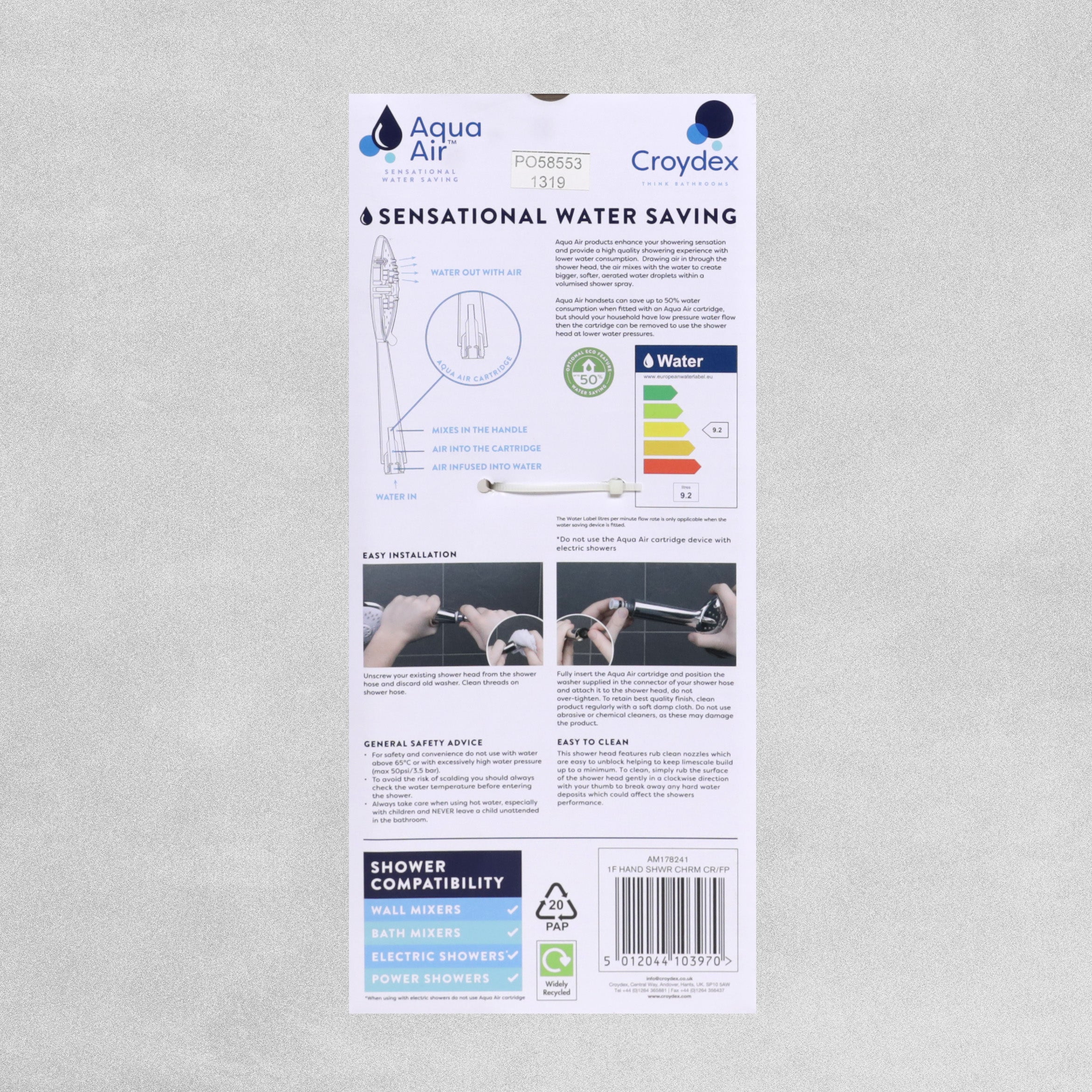 Croydex Aqua Air Keila One Function Shower Head - Chrome