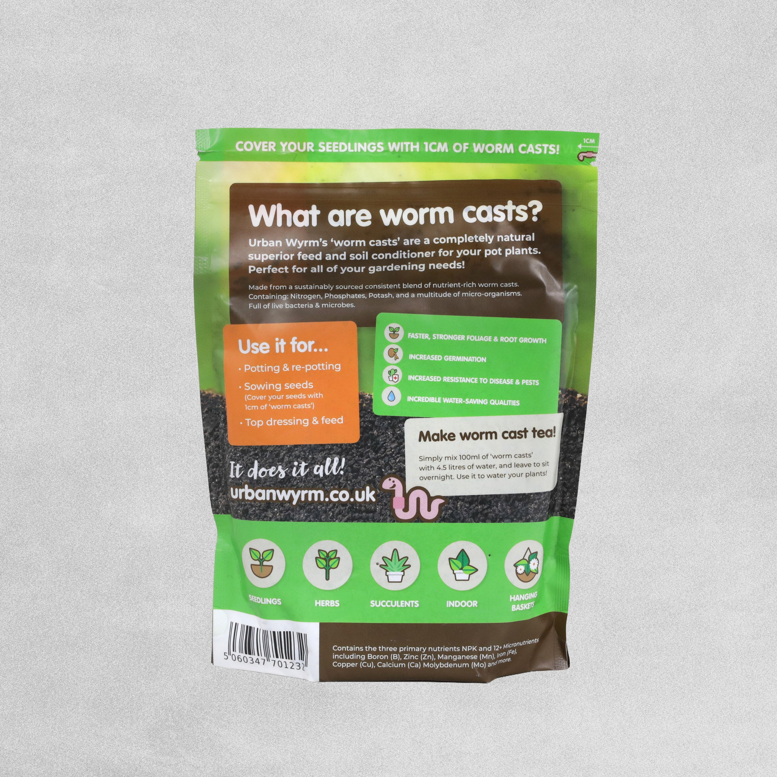 Urban Wyrm High Potency Worm Casts Resealable Carry Pouch 1L