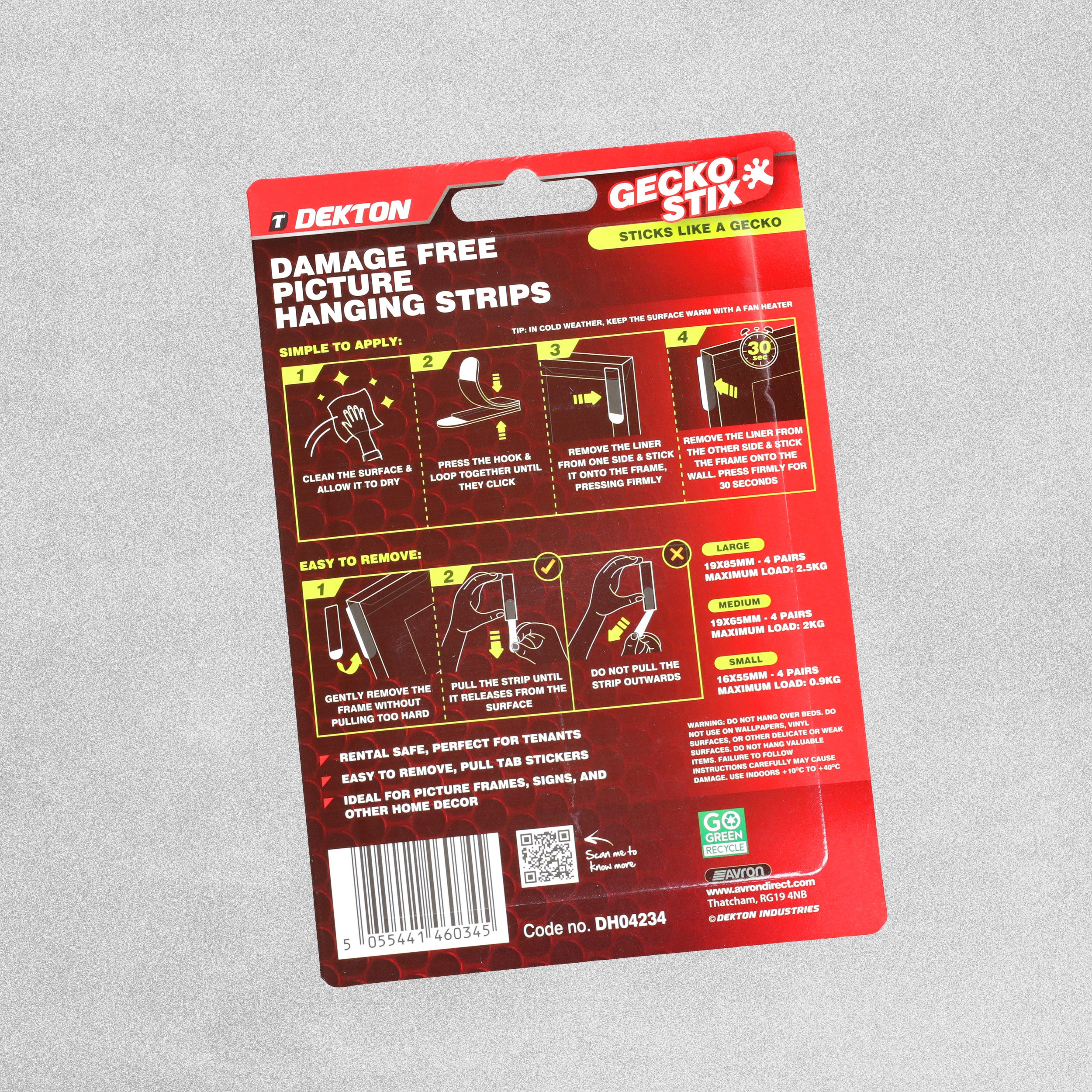 Dekton Geckostix Damage Free Picture Hanging Strips - Various sizes