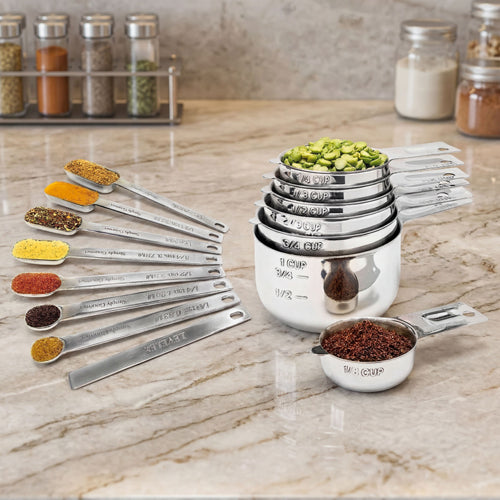 Simply Gourmet Stainless Steel Measuring Cups  & Spoons -15 Piece Set.