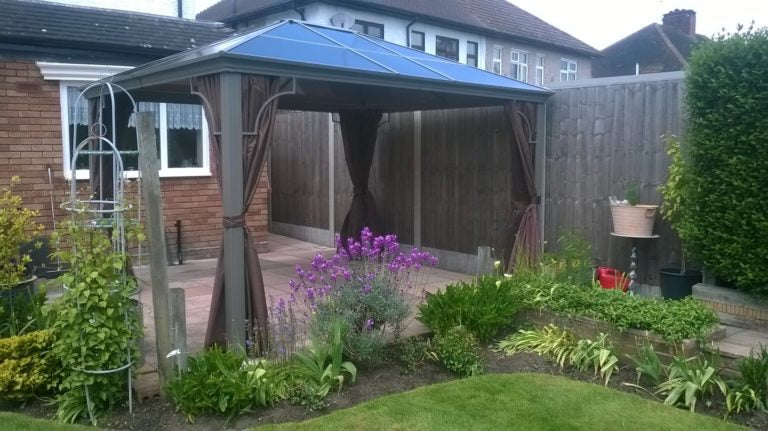 Roof Pavilion Gazebo 3m x 3.6m - Grey with curtain