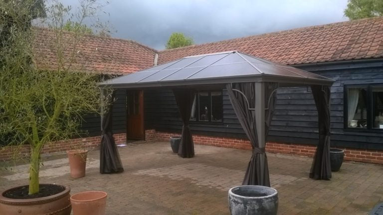 Roof Pavilion Gazebo 3m x 4.2m - Grey with curtain