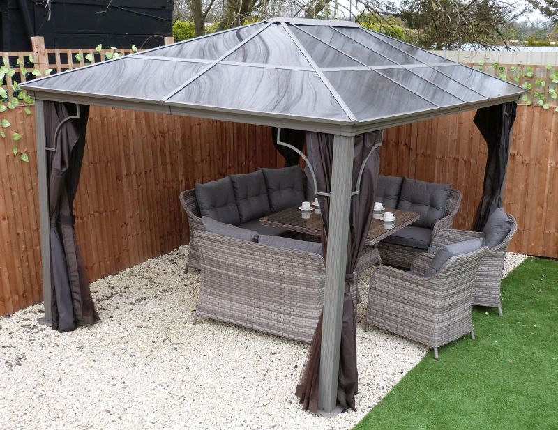 Roof Pavilion Gazebo 3m x 4.2m - Grey with curtain