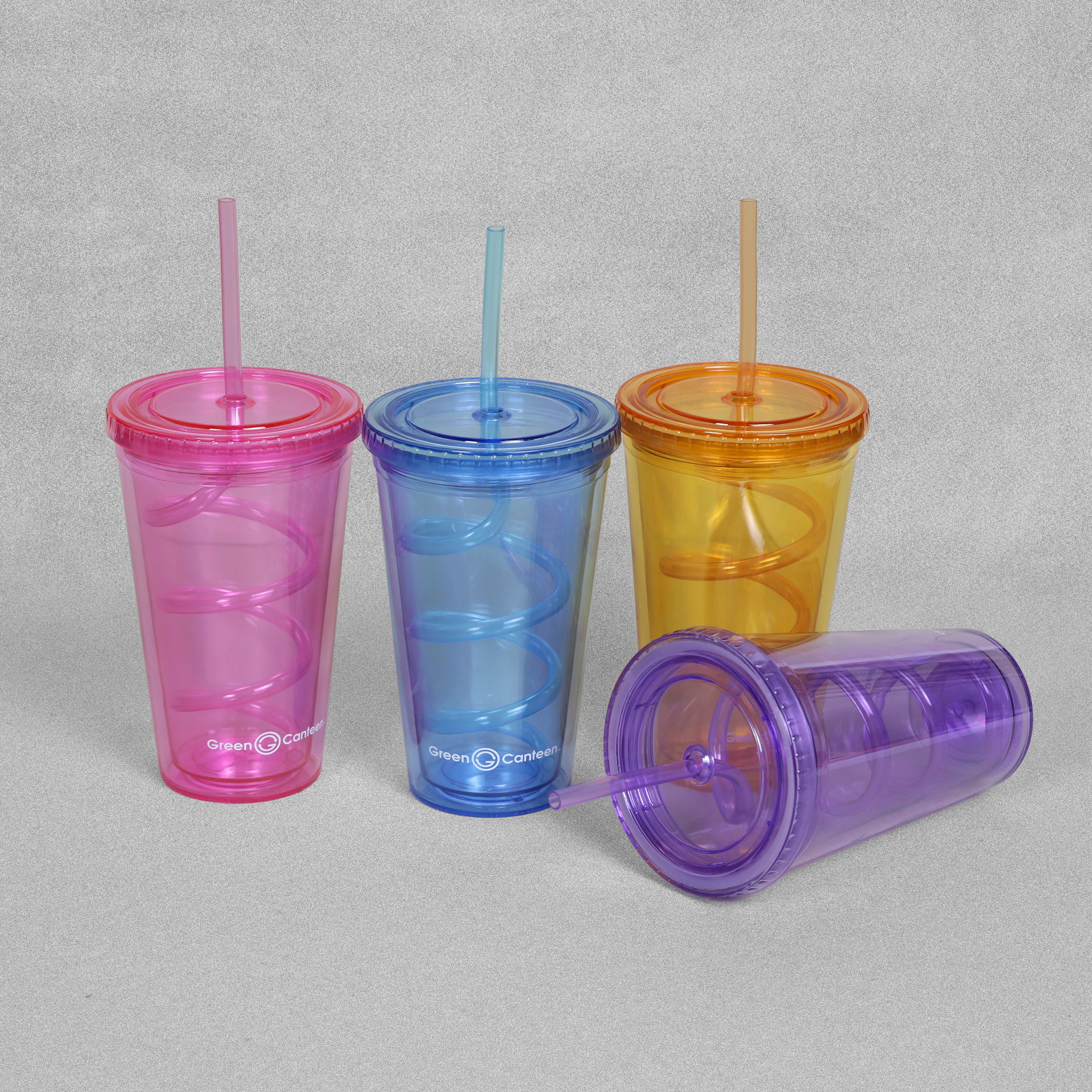 Double Wall Plastic Tumbler with Straw
