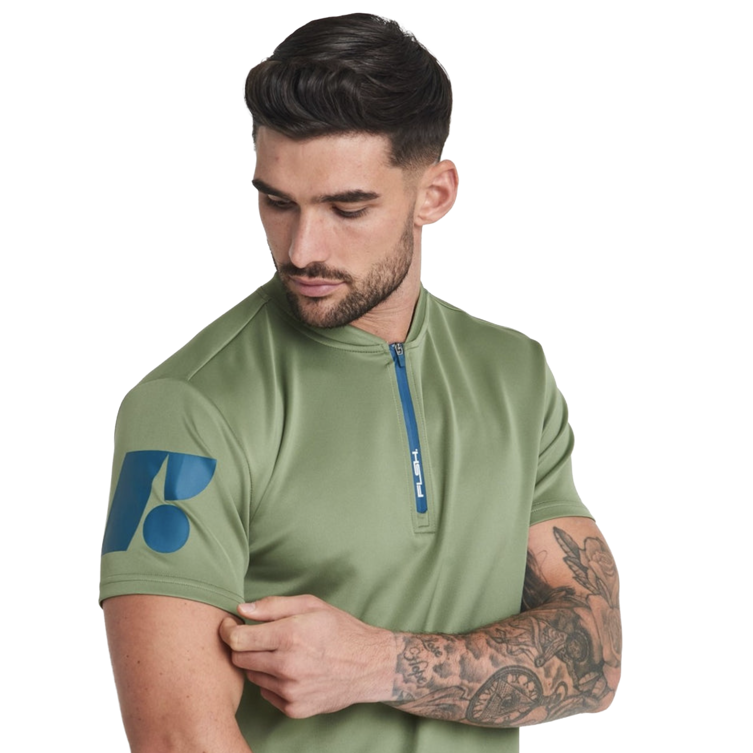 Men's Short Sleeve Low-Collar Zip Up Sport Shirt FP1