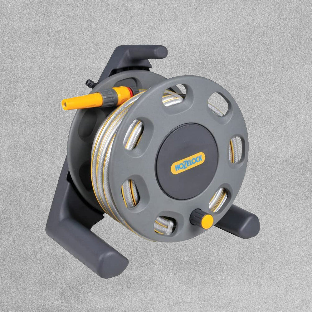 Hozelock 2412 Free Standing Hose Reel with 25m Hose, Fixings & Spray Nozzle