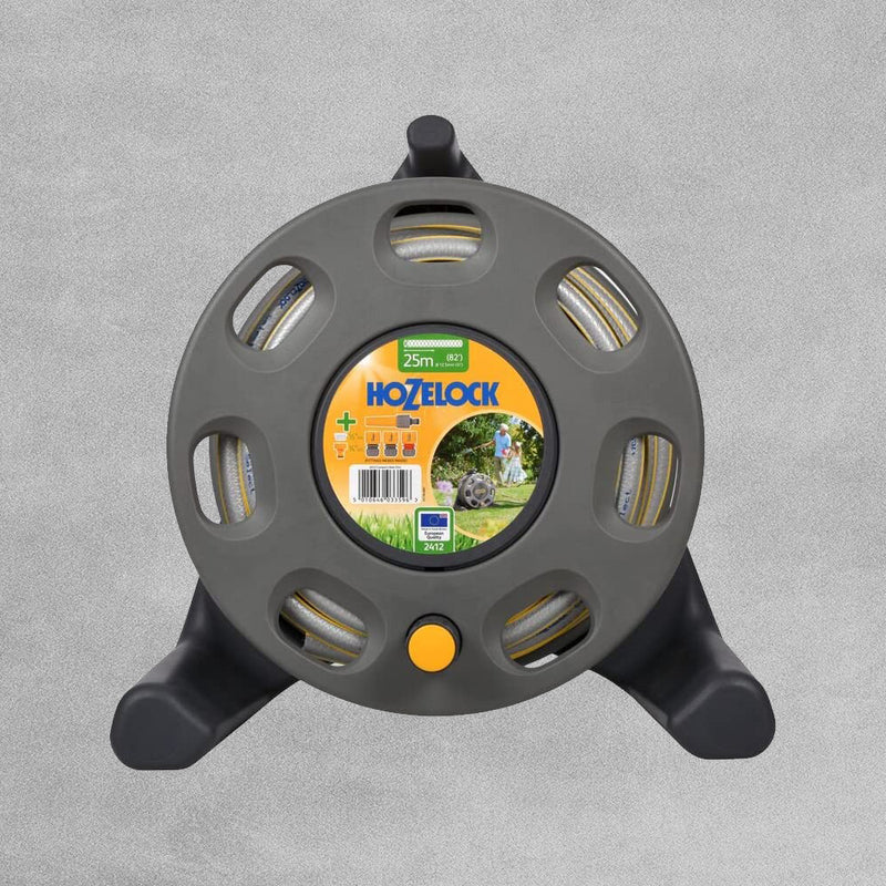 Hozelock 2412 Free Standing Hose Reel with 15m hose, fixings and spray nozzle
