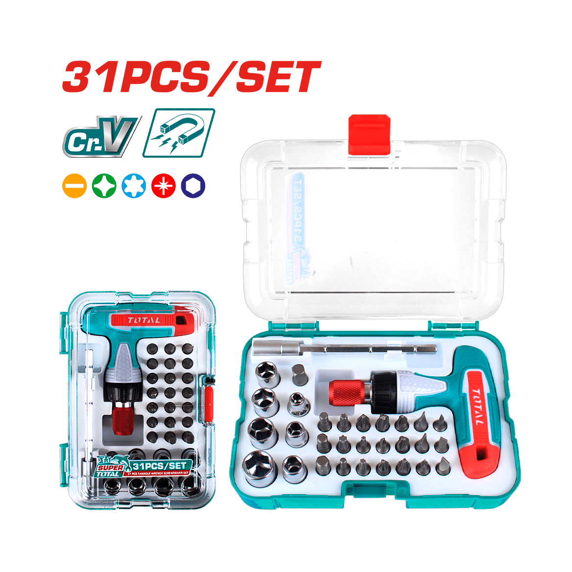 Total 31 Piece T-Handle Screwdriver Set - TACSD30316