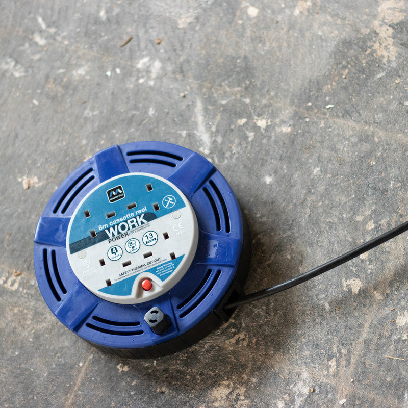Masterplug  5m Cassette Reel with 4 Sockets Blue
