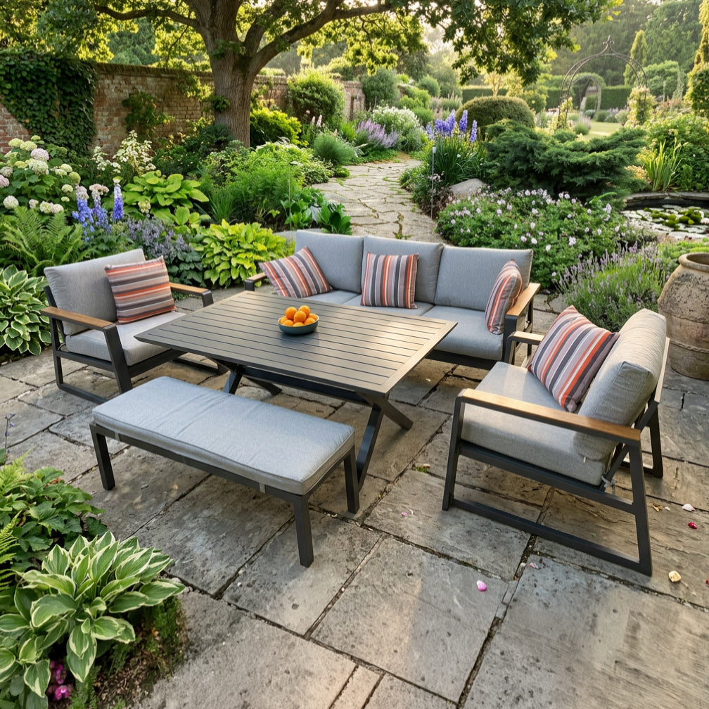 Milan 5 Piece Lounge Set with Teak Detail