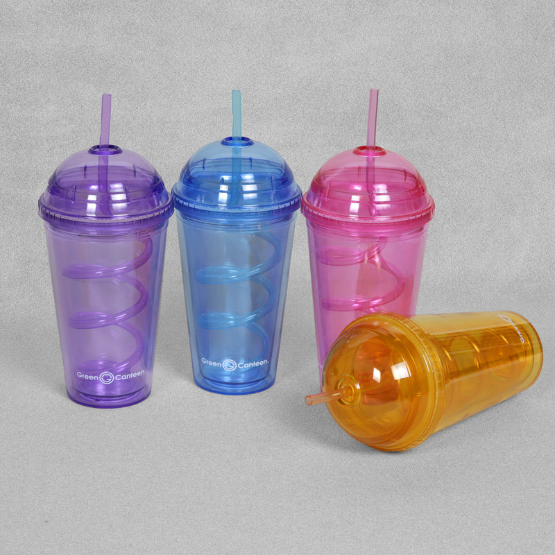 Double Wall Plastic Tumbler with Domed Lid and Straw