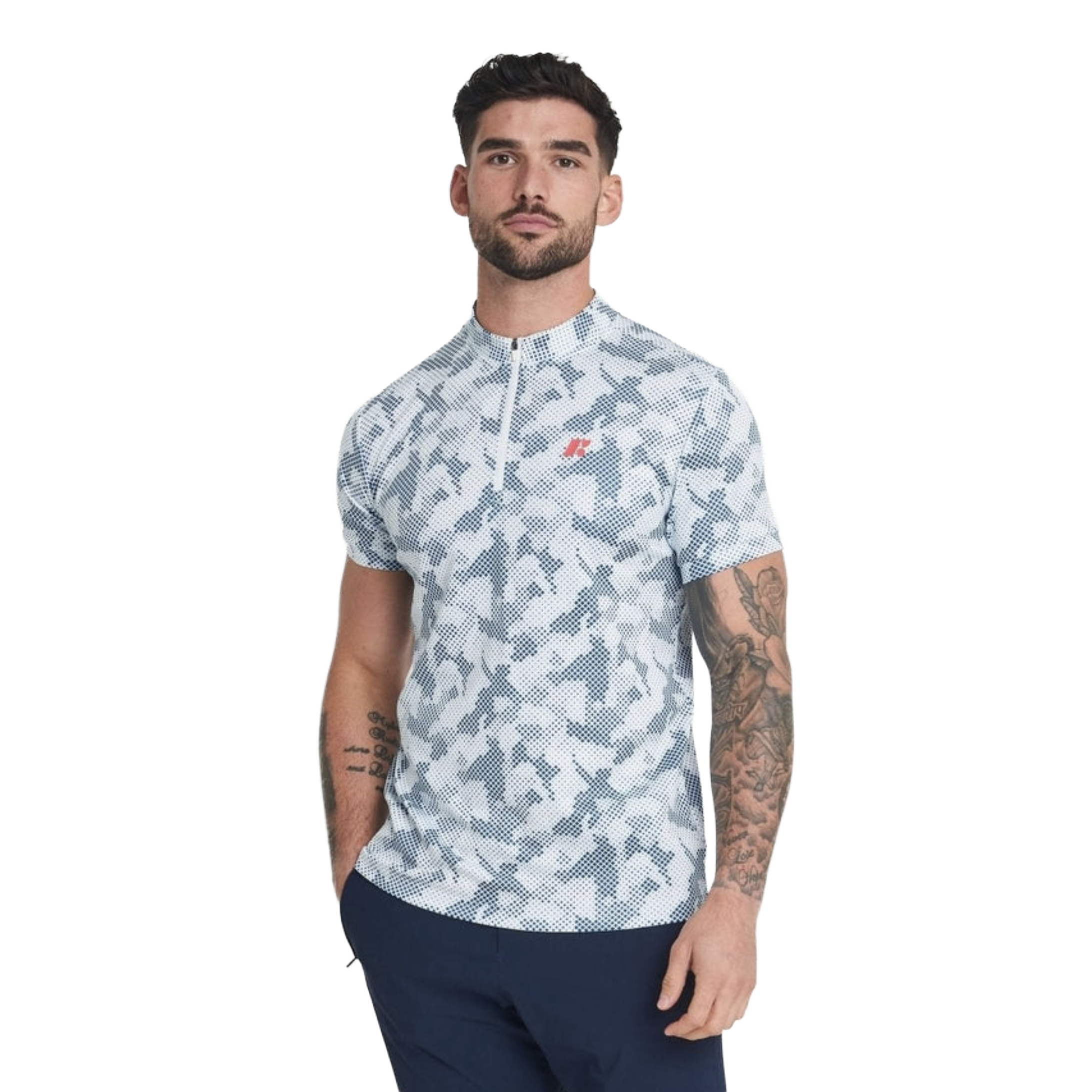 Men's Short Sleeve Mid-Collar Zip Up Sport Shirt FP4