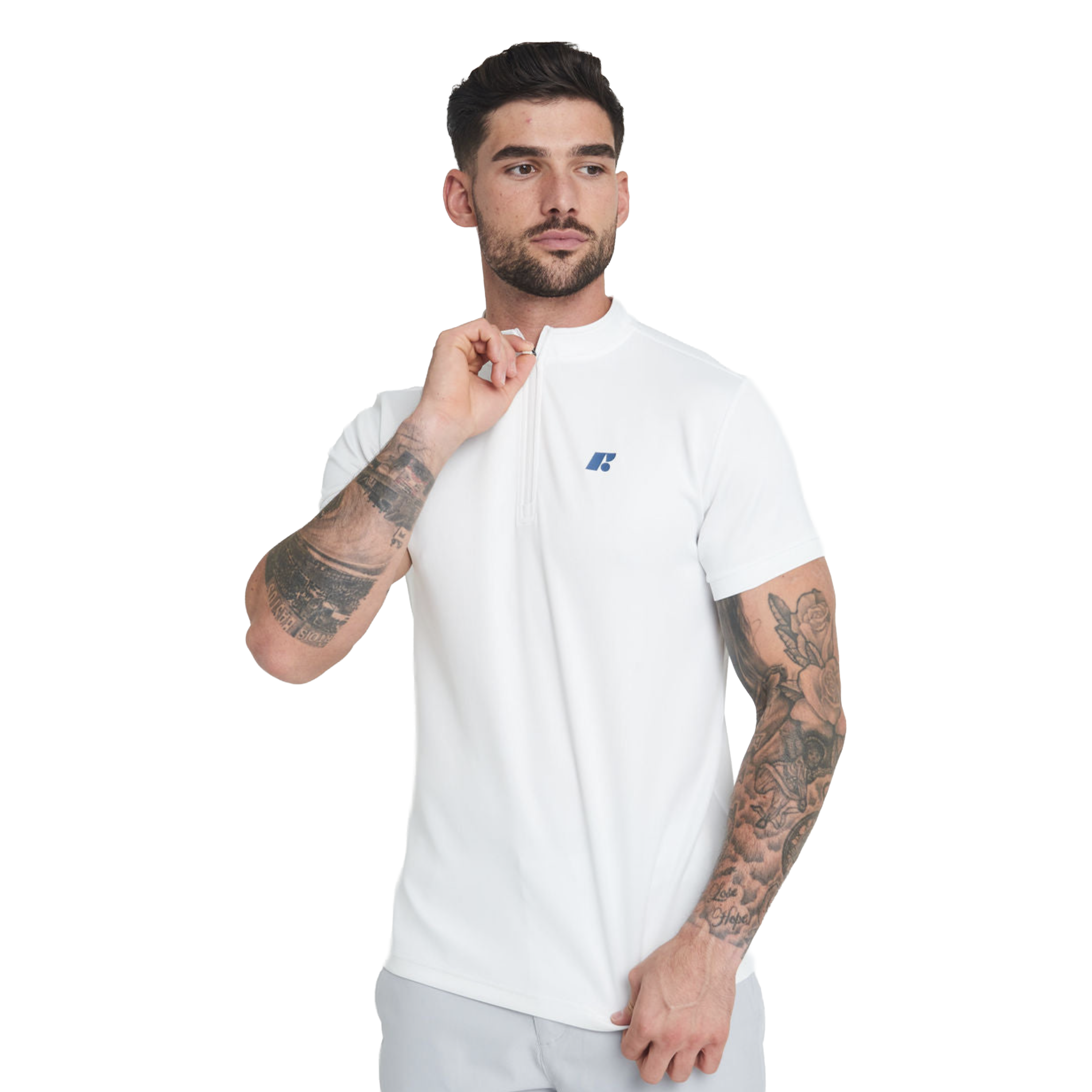 Men's Short Sleeve Mid-Collar Zip Up Sport Shirt FP3