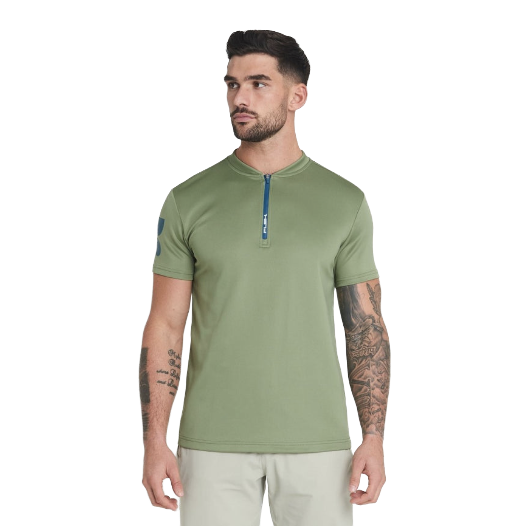 Men's Short Sleeve Low-Collar Zip Up Sport Shirt FP1